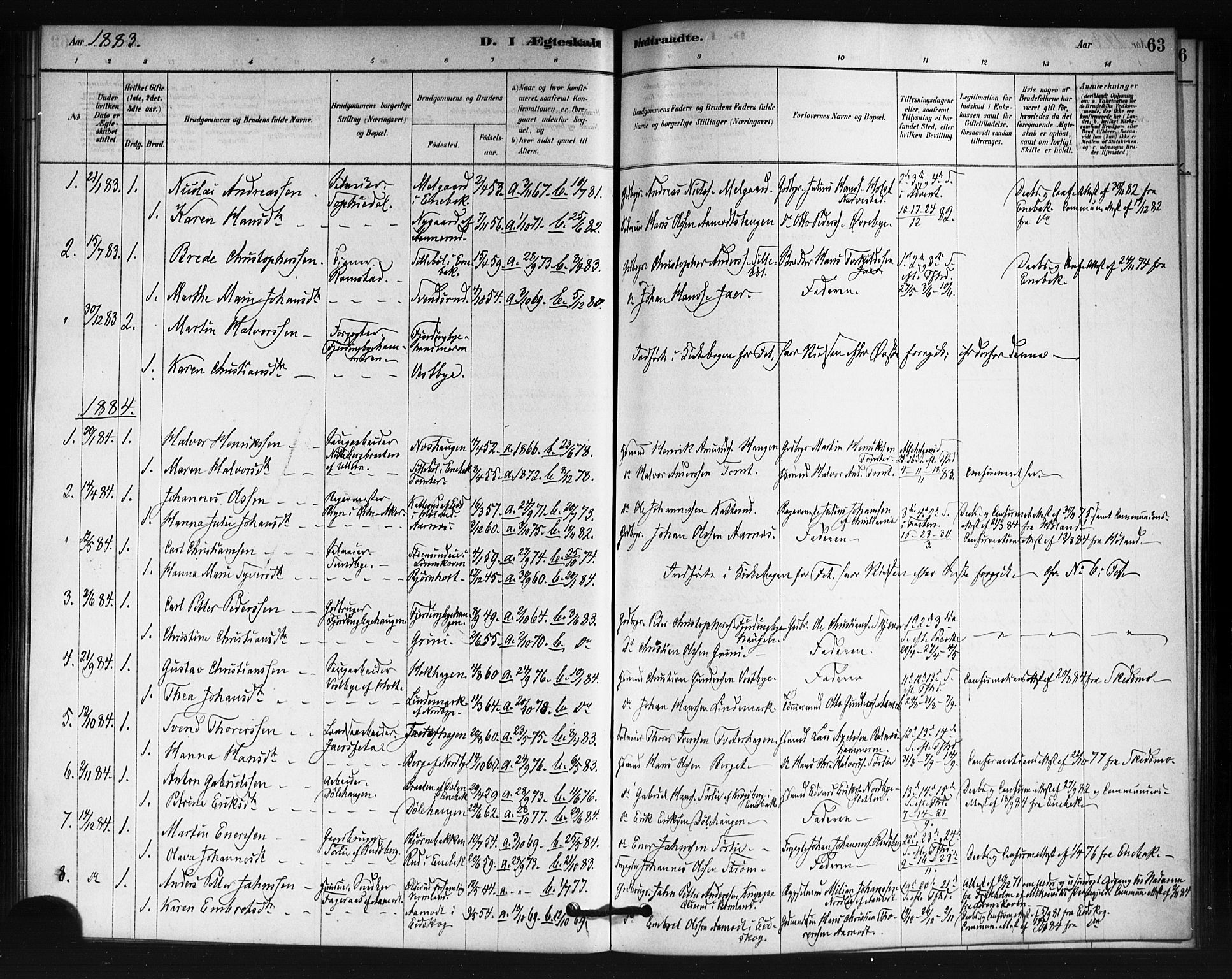 Fet prestekontor Kirkebøker, AV/SAO-A-10370a/F/Fb/L0001: Parish register (official) no. II 1, 1878-1891, p. 63