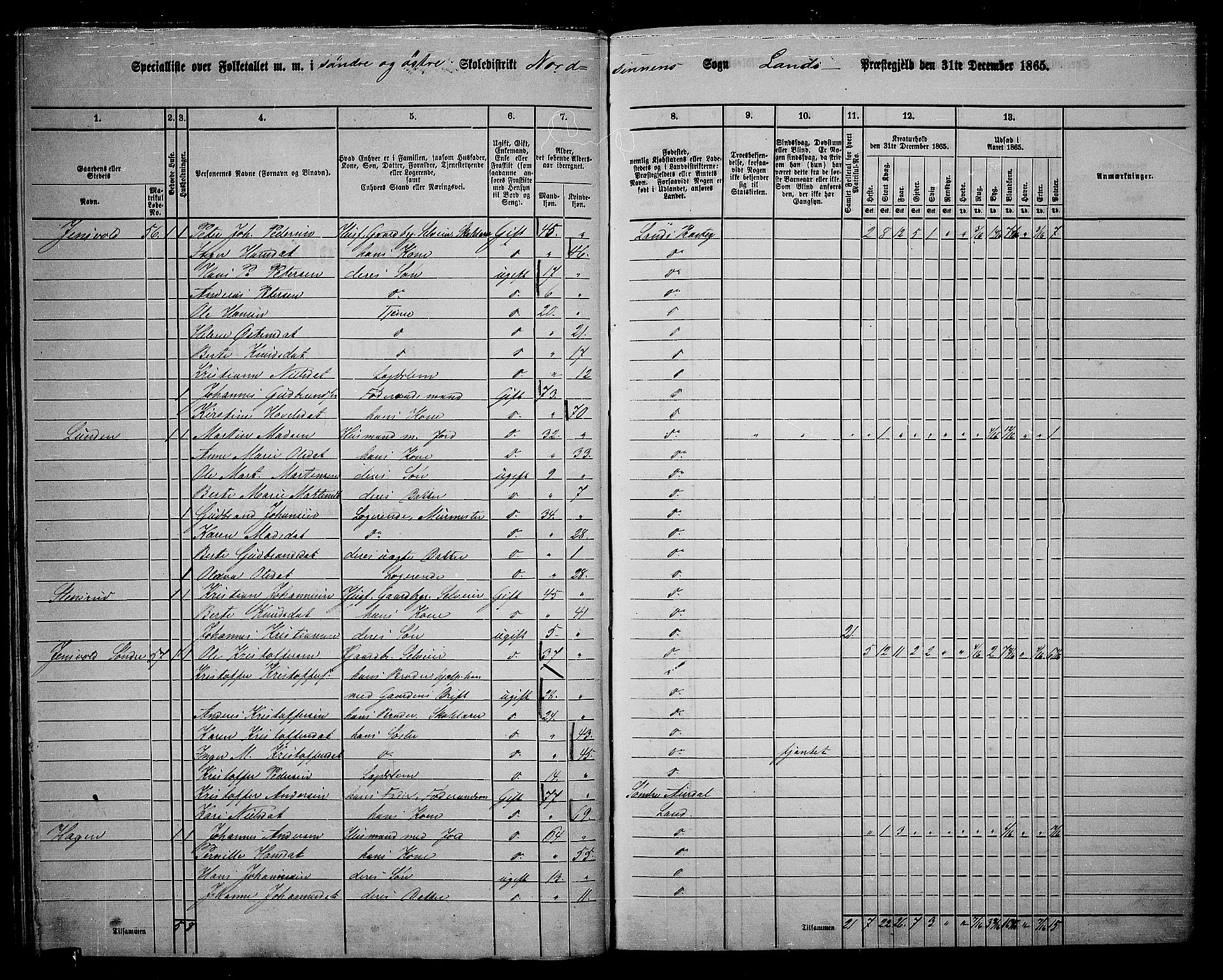 RA, 1865 census for Land, 1865, p. 60