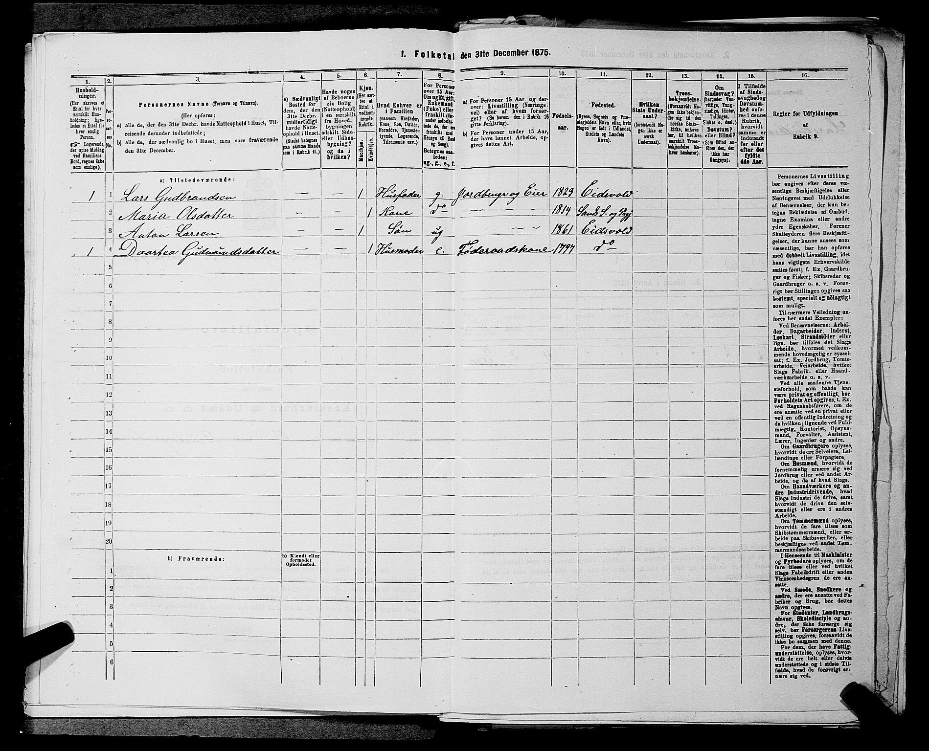 RA, 1875 census for 0237P Eidsvoll, 1875, p. 445