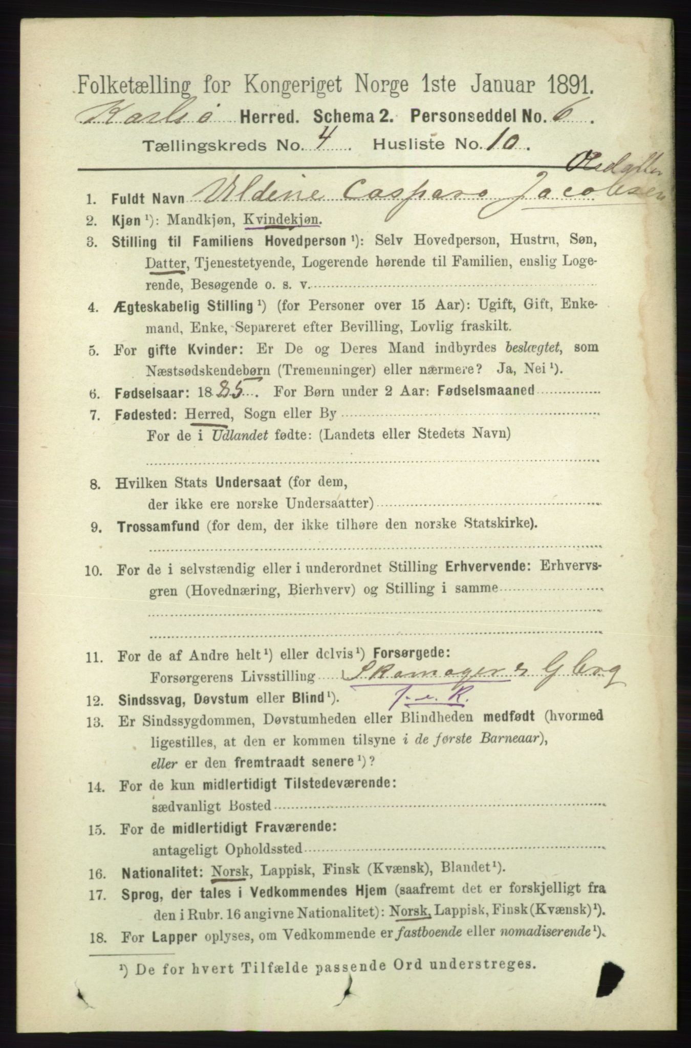 RA, 1891 census for 1936 Karlsøy, 1891, p. 922