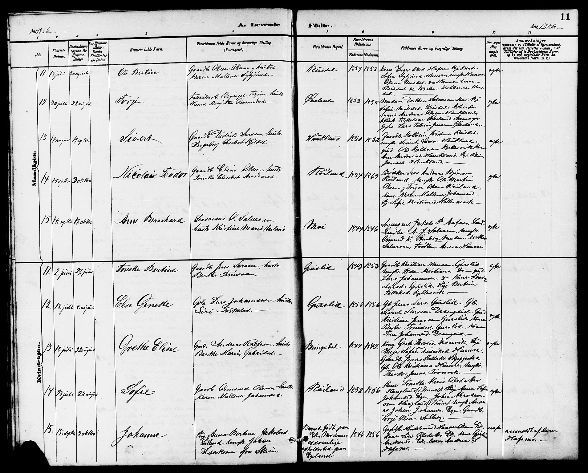 Lund sokneprestkontor, SAST/A-101809/S07/L0006: Parish register (copy) no. B 6, 1885-1901, p. 11