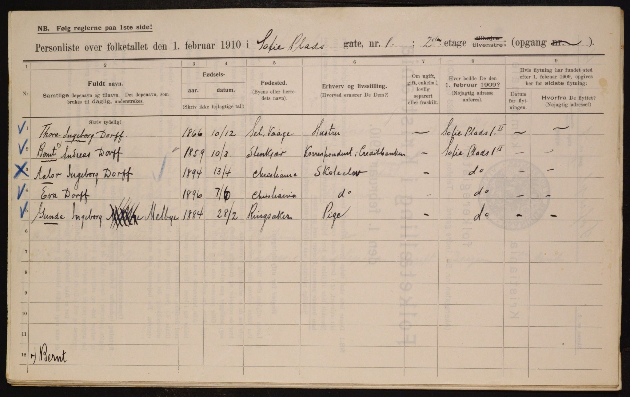 OBA, Municipal Census 1910 for Kristiania, 1910, p. 94684