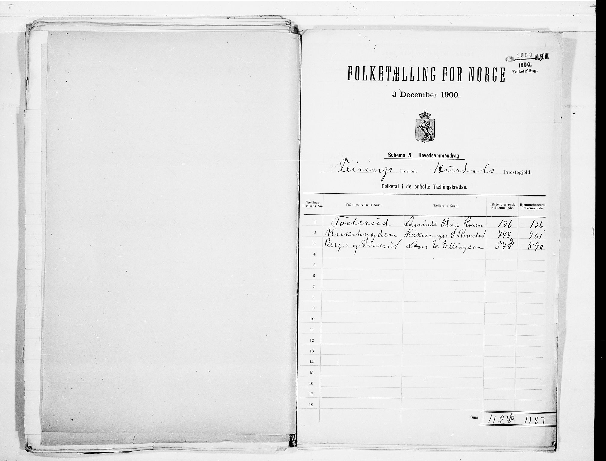 SAO, 1900 census for Feiring, 1900, p. 2