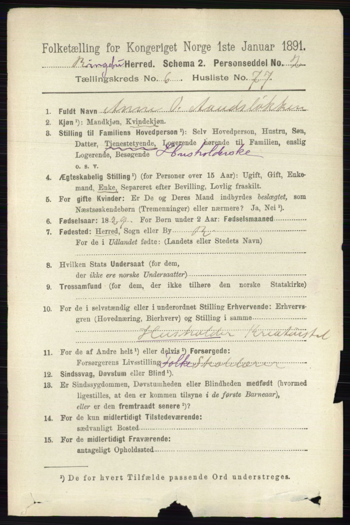 RA, 1891 census for 0520 Ringebu, 1891, p. 2921