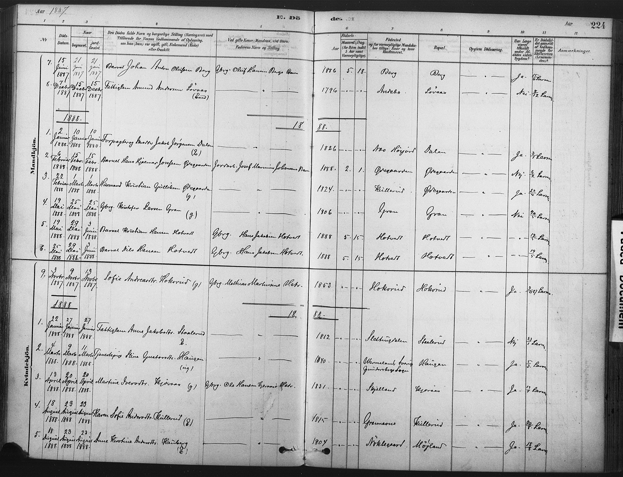 Andebu kirkebøker, AV/SAKO-A-336/F/Fa/L0007: Parish register (official) no. I 7, 1878-1899, p. 224