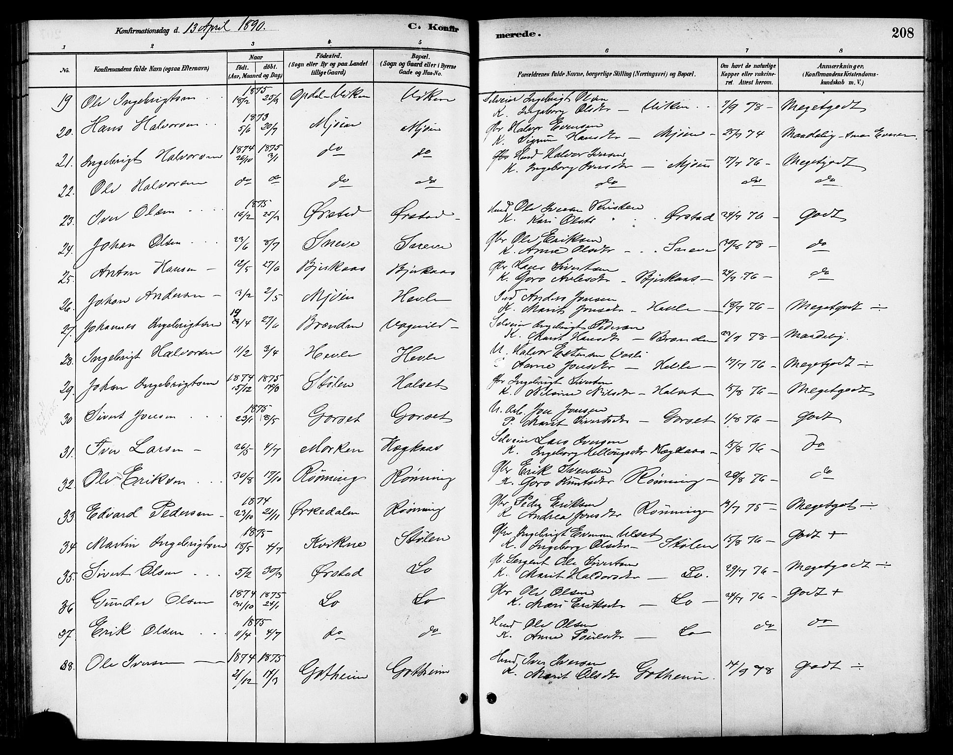 Ministerialprotokoller, klokkerbøker og fødselsregistre - Sør-Trøndelag, SAT/A-1456/678/L0901: Parish register (official) no. 678A10, 1881-1894, p. 208