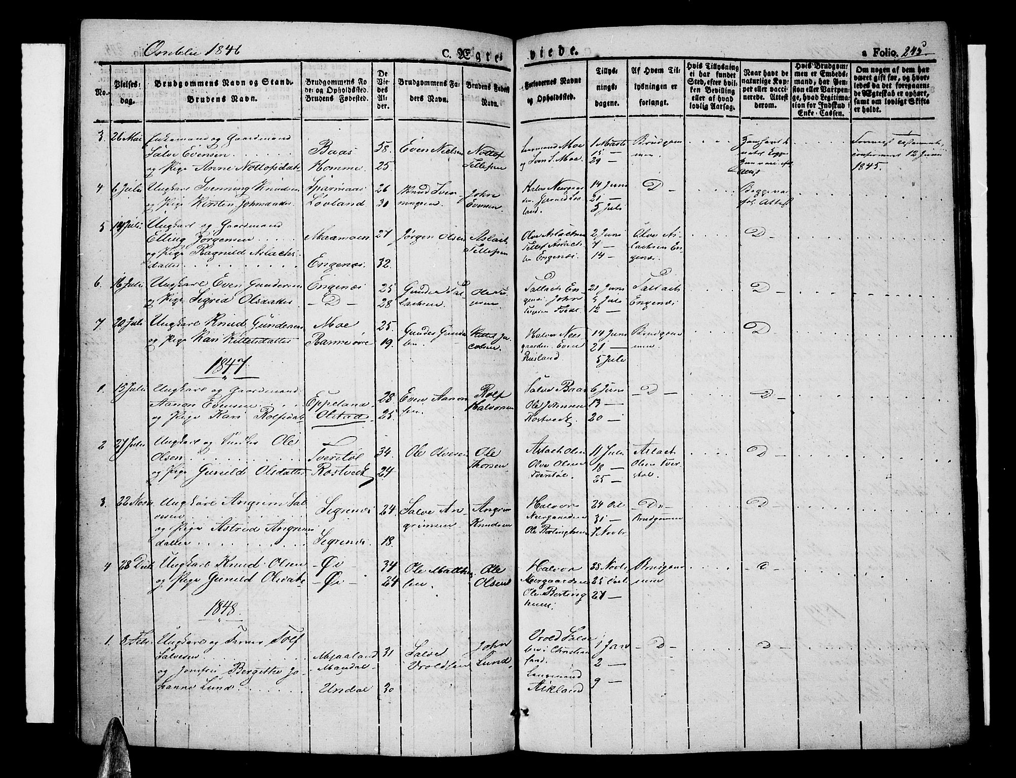 Åmli sokneprestkontor, AV/SAK-1111-0050/F/Fa/Fac/L0007: Parish register (official) no. A 7 /1, 1829-1851, p. 245