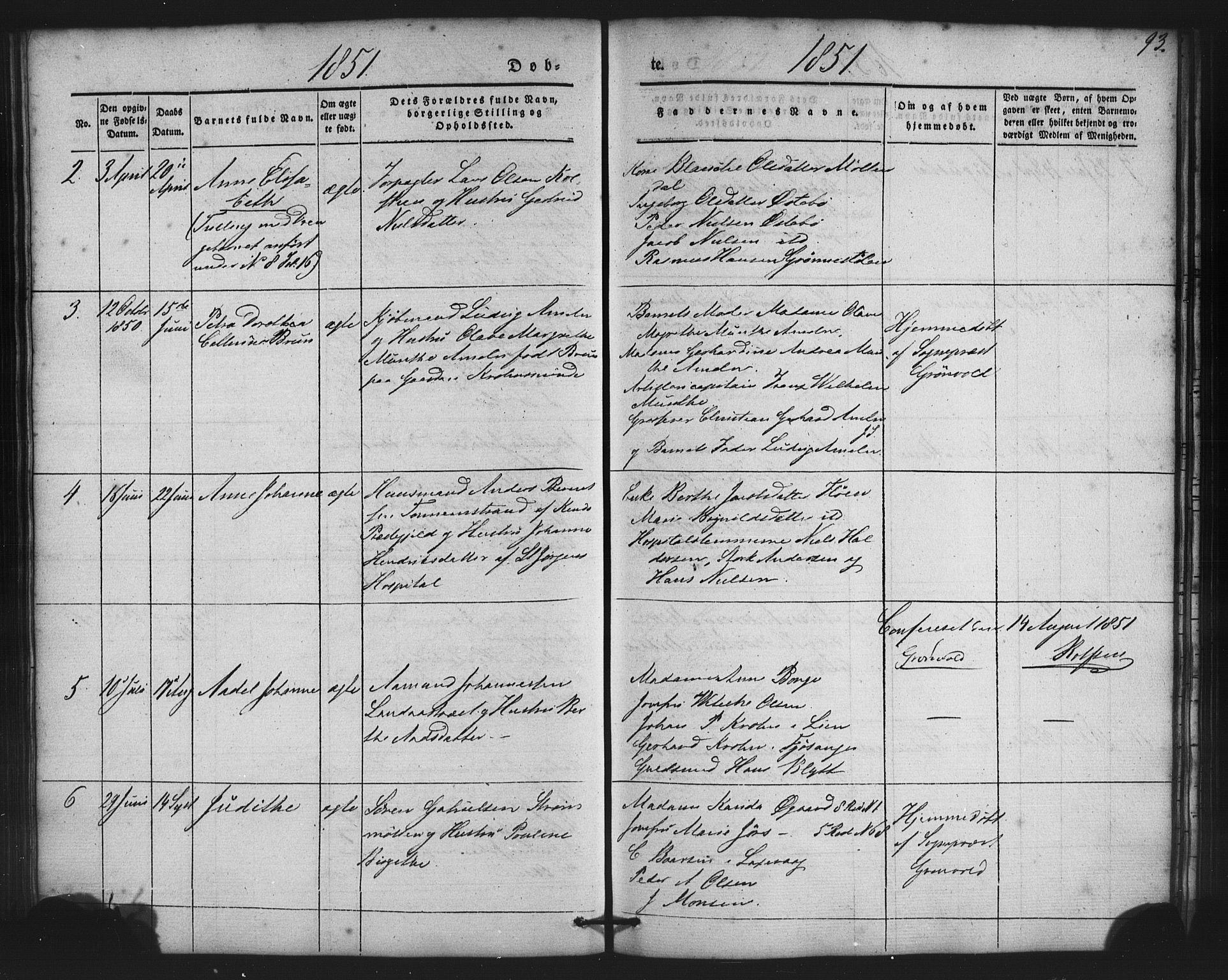 St. Jørgens hospital og Årstad sokneprestembete, AV/SAB-A-99934: Parish register (copy) no. A 2, 1843-1863, p. 93