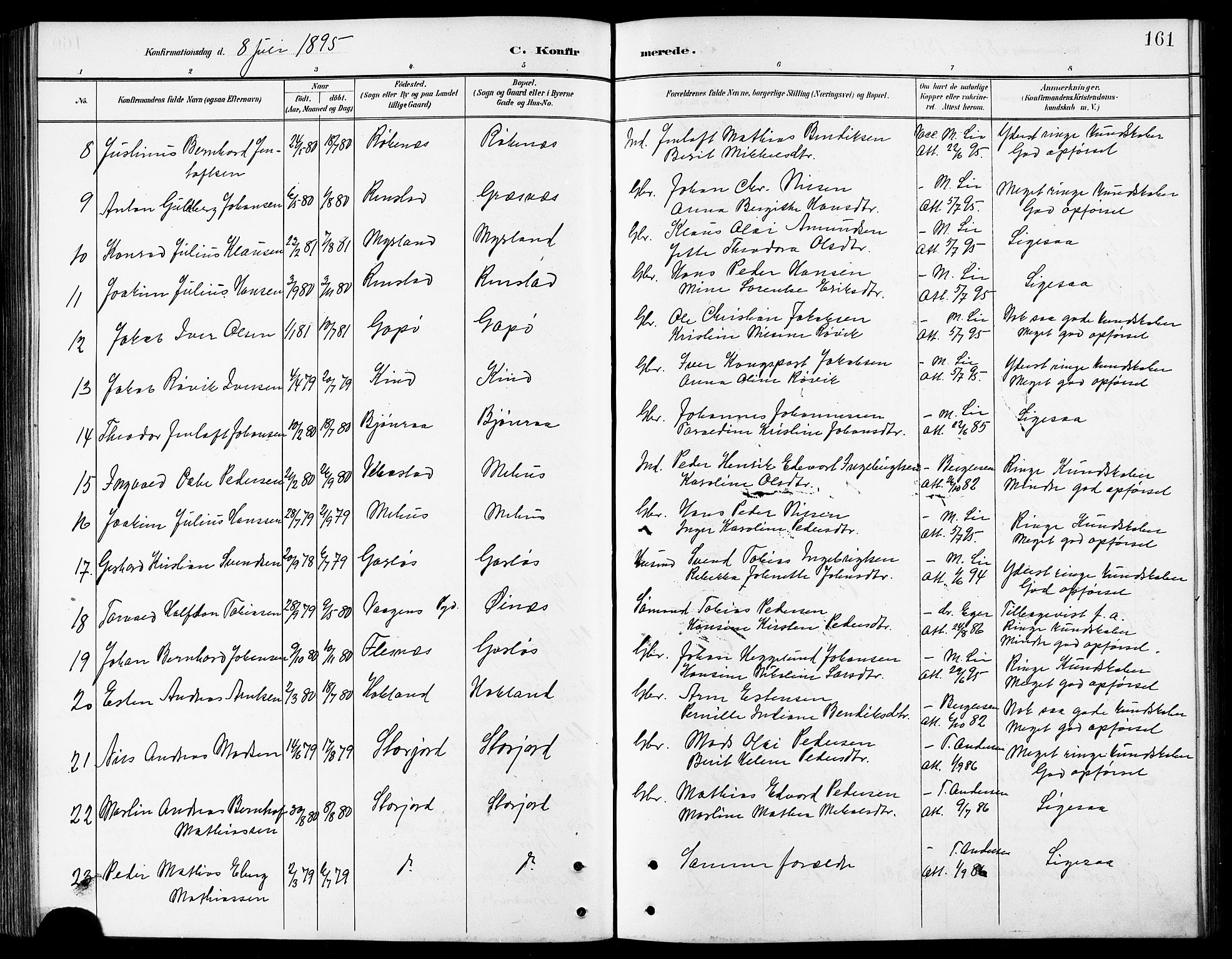 Kvæfjord sokneprestkontor, SATØ/S-1323/G/Ga/Gab/L0005klokker: Parish register (copy) no. 5, 1886-1911, p. 161