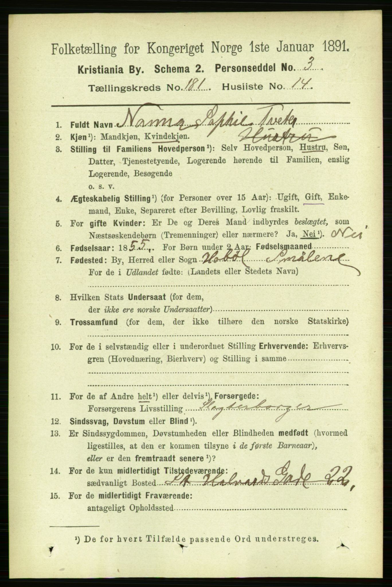 RA, 1891 census for 0301 Kristiania, 1891, p. 108643