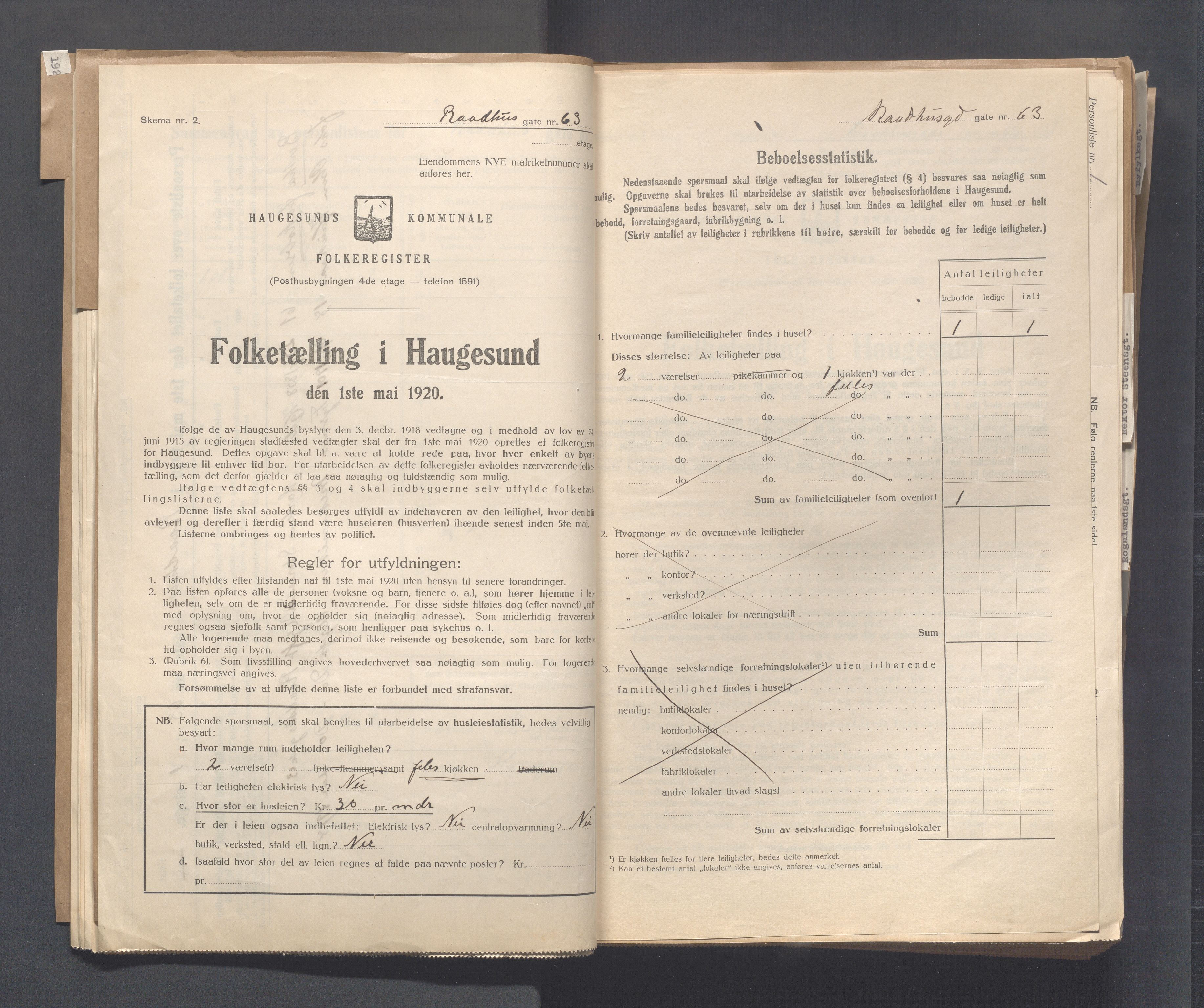 IKAR, Local census 1.5.1920 for Haugesund, 1920, p. 3060