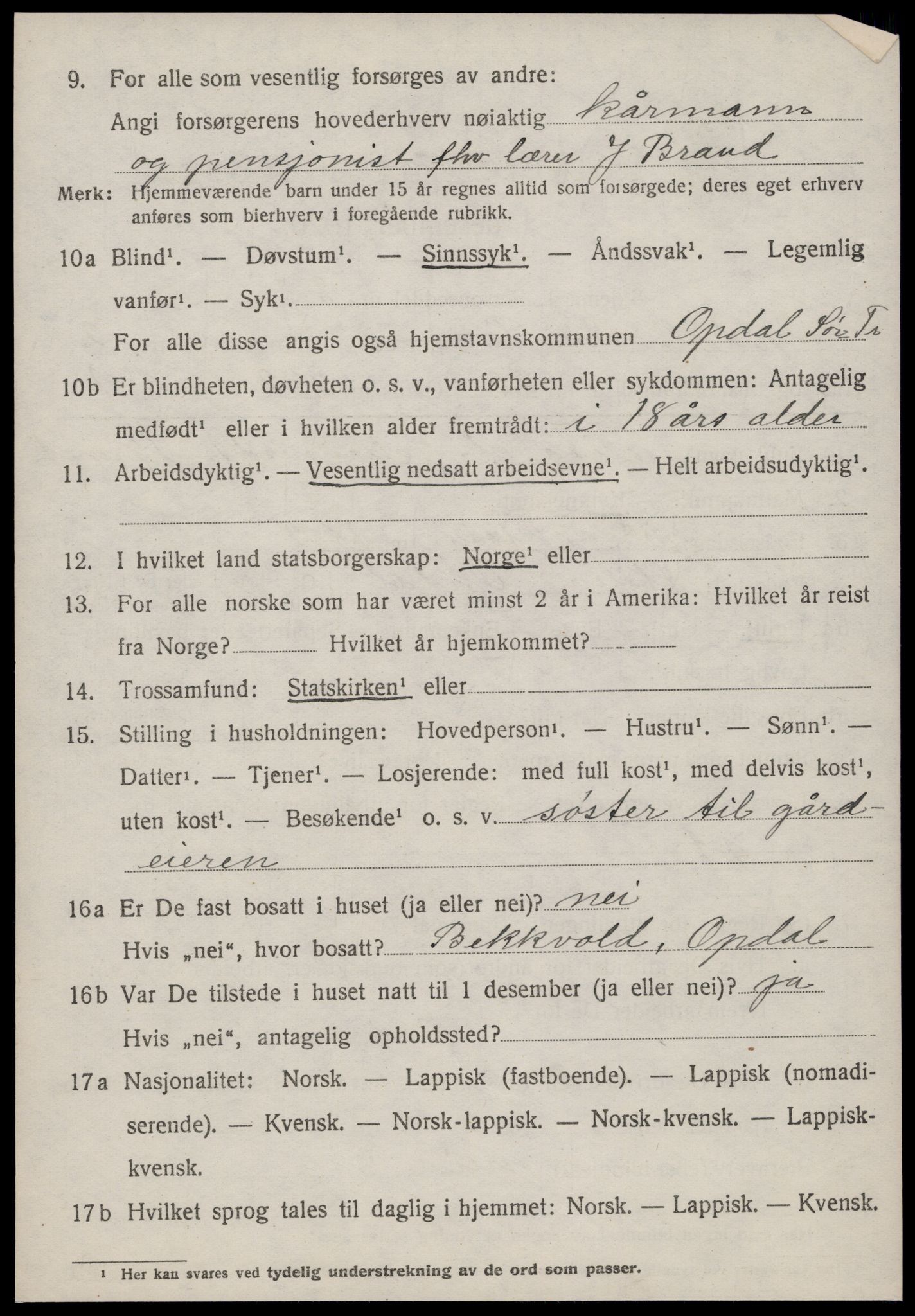 SAT, 1920 census for Oppdal, 1920, p. 2646