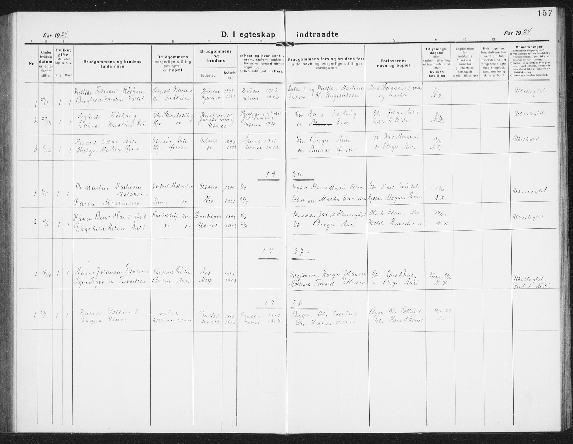 Nes prestekontor Kirkebøker, AV/SAO-A-10410/G/Gb/L0002: Parish register (copy) no. II 2, 1918-1942, p. 157