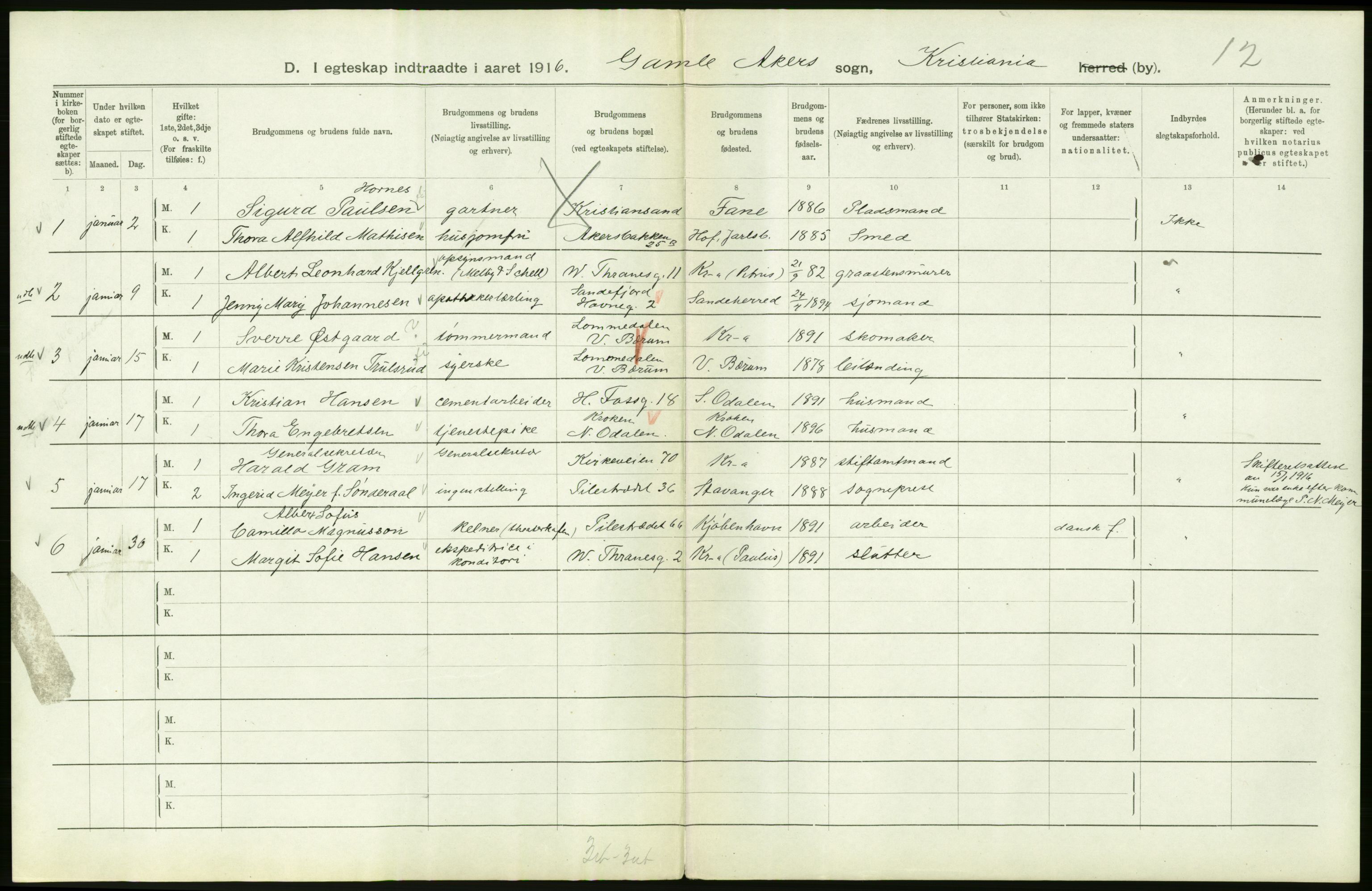 Statistisk sentralbyrå, Sosiodemografiske emner, Befolkning, RA/S-2228/D/Df/Dfb/Dfbf/L0008: Kristiania: Gifte, 1916, p. 130