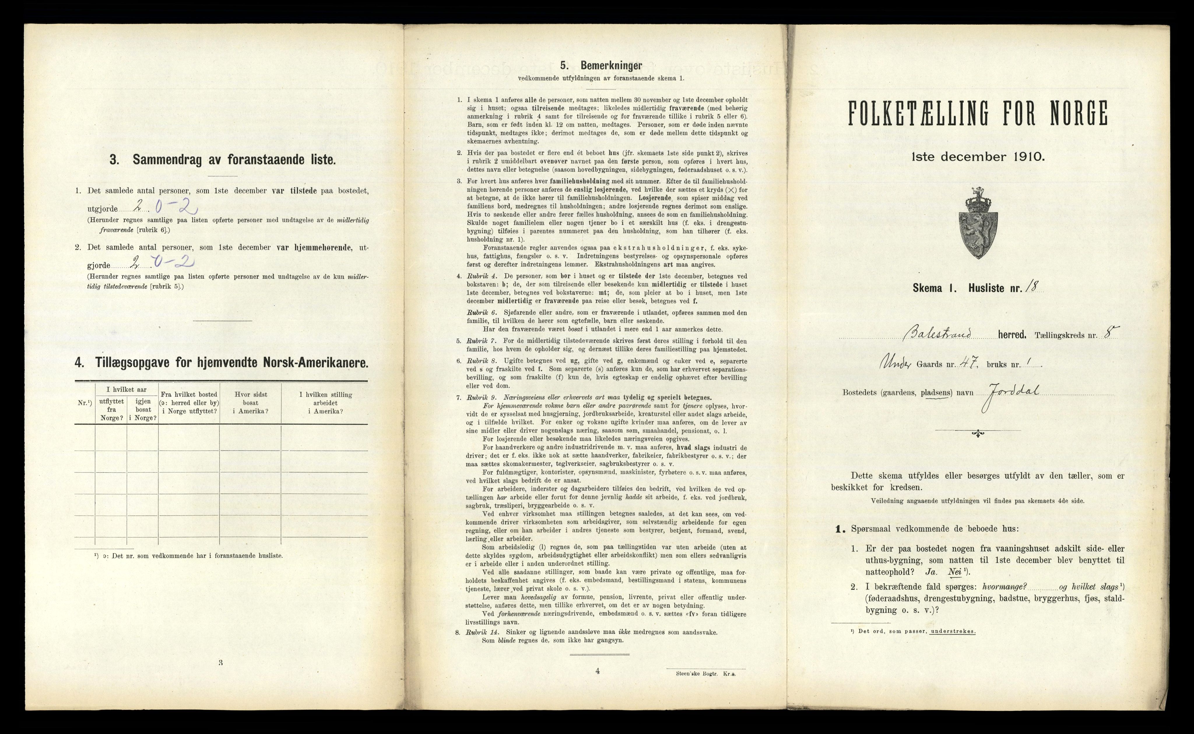 RA, 1910 census for Balestrand, 1910, p. 536