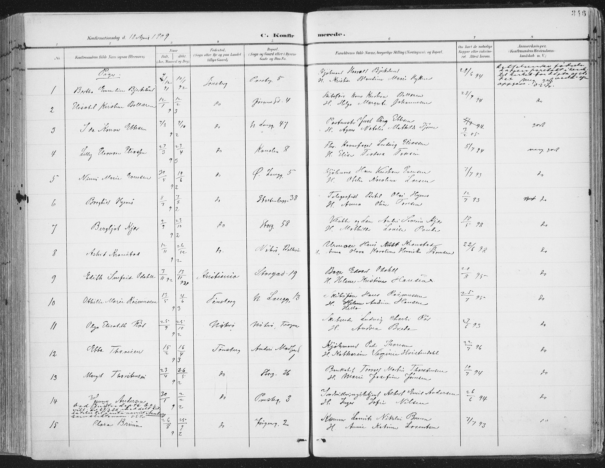 Tønsberg kirkebøker, SAKO/A-330/F/Fa/L0014: Parish register (official) no. I 14, 1900-1913, p. 346