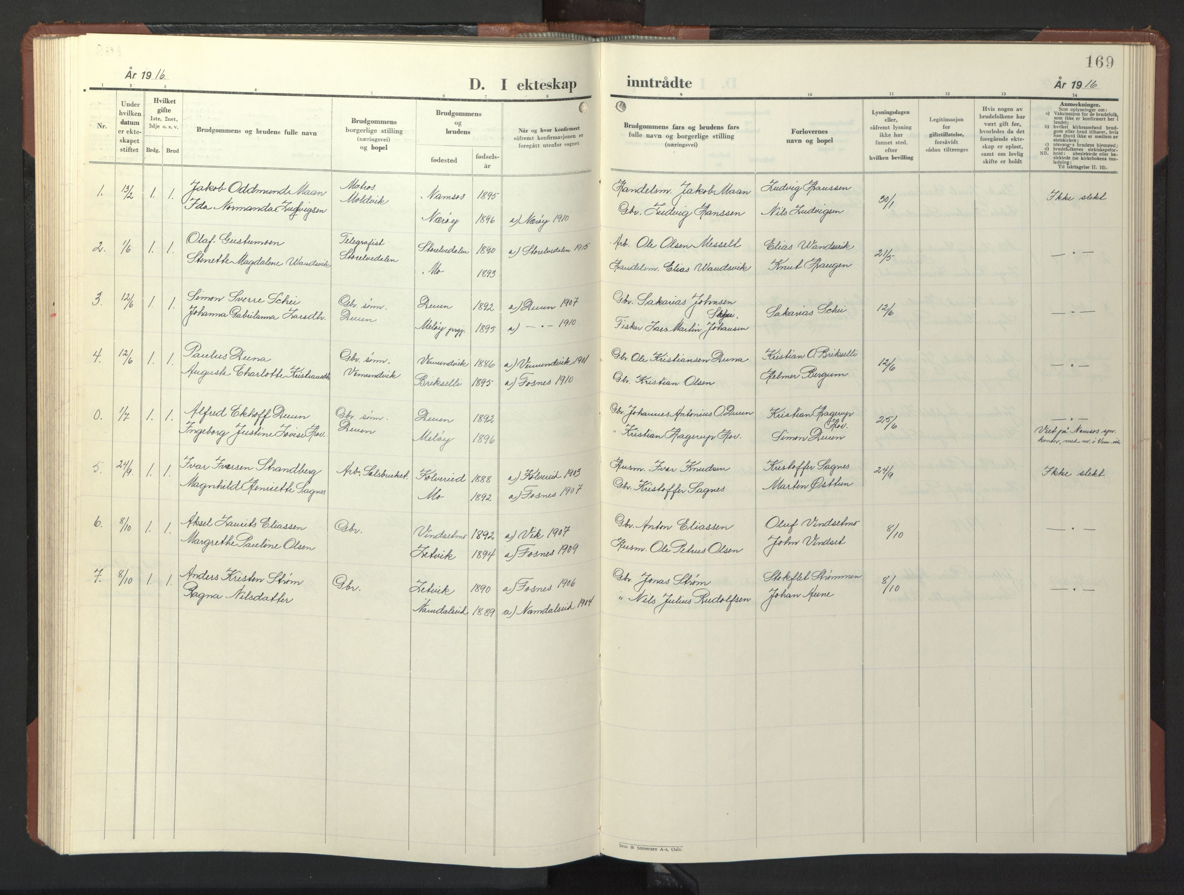 Ministerialprotokoller, klokkerbøker og fødselsregistre - Nord-Trøndelag, SAT/A-1458/773/L0625: Parish register (copy) no. 773C01, 1910-1952, p. 169