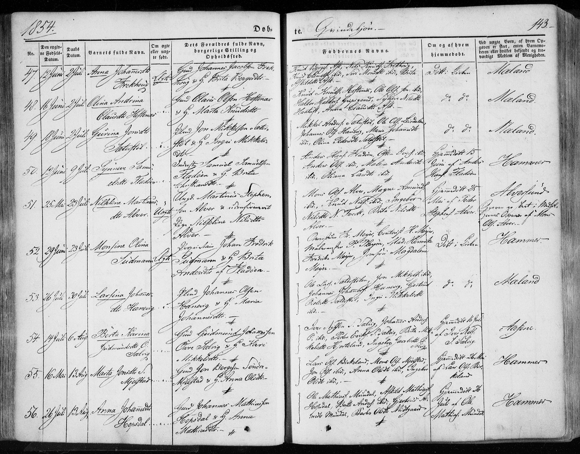 Hamre sokneprestembete, AV/SAB-A-75501/H/Ha/Haa/Haaa/L0013: Parish register (official) no. A 13, 1846-1857, p. 143