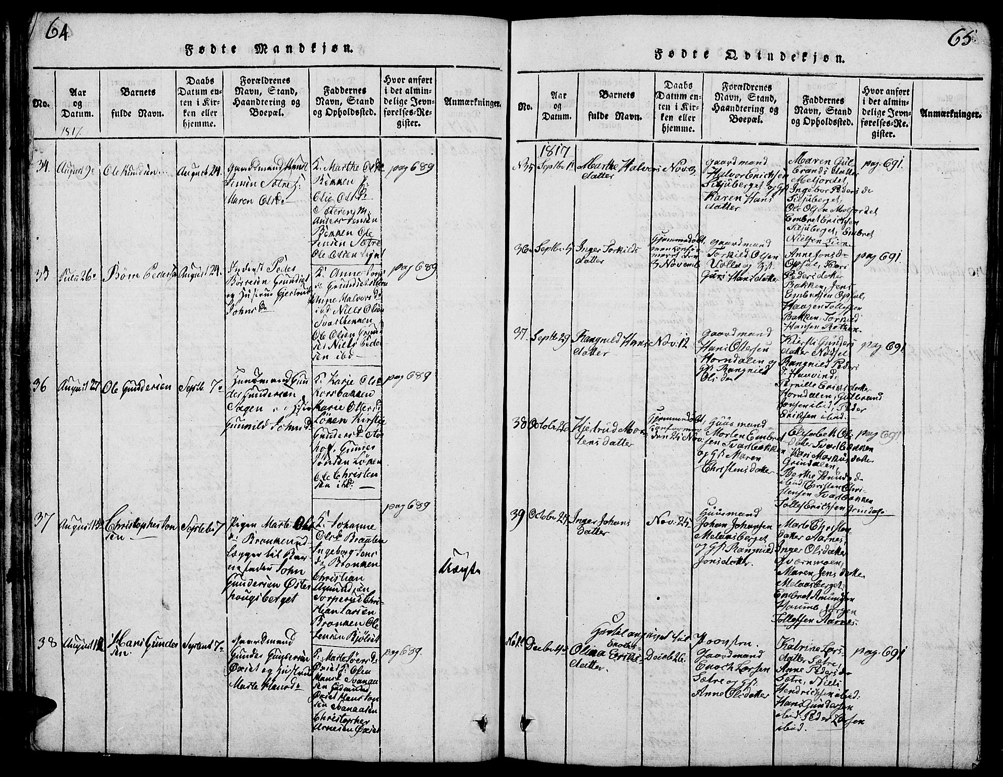 Elverum prestekontor, AV/SAH-PREST-044/H/Ha/Hab/L0001: Parish register (copy) no. 1, 1815-1829, p. 64-65