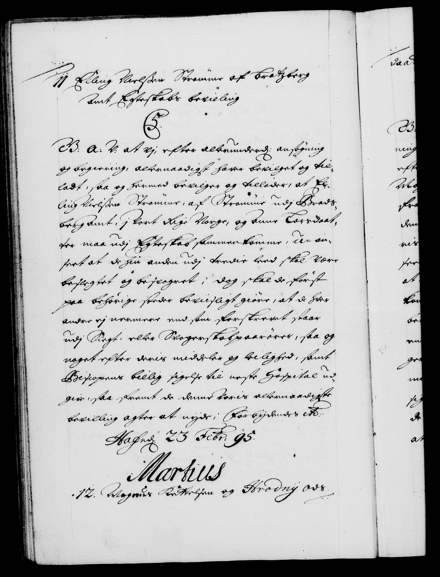 Danske Kanselli 1572-1799, RA/EA-3023/F/Fc/Fca/Fcaa/L0016: Norske registre (mikrofilm), 1692-1697, p. 212b