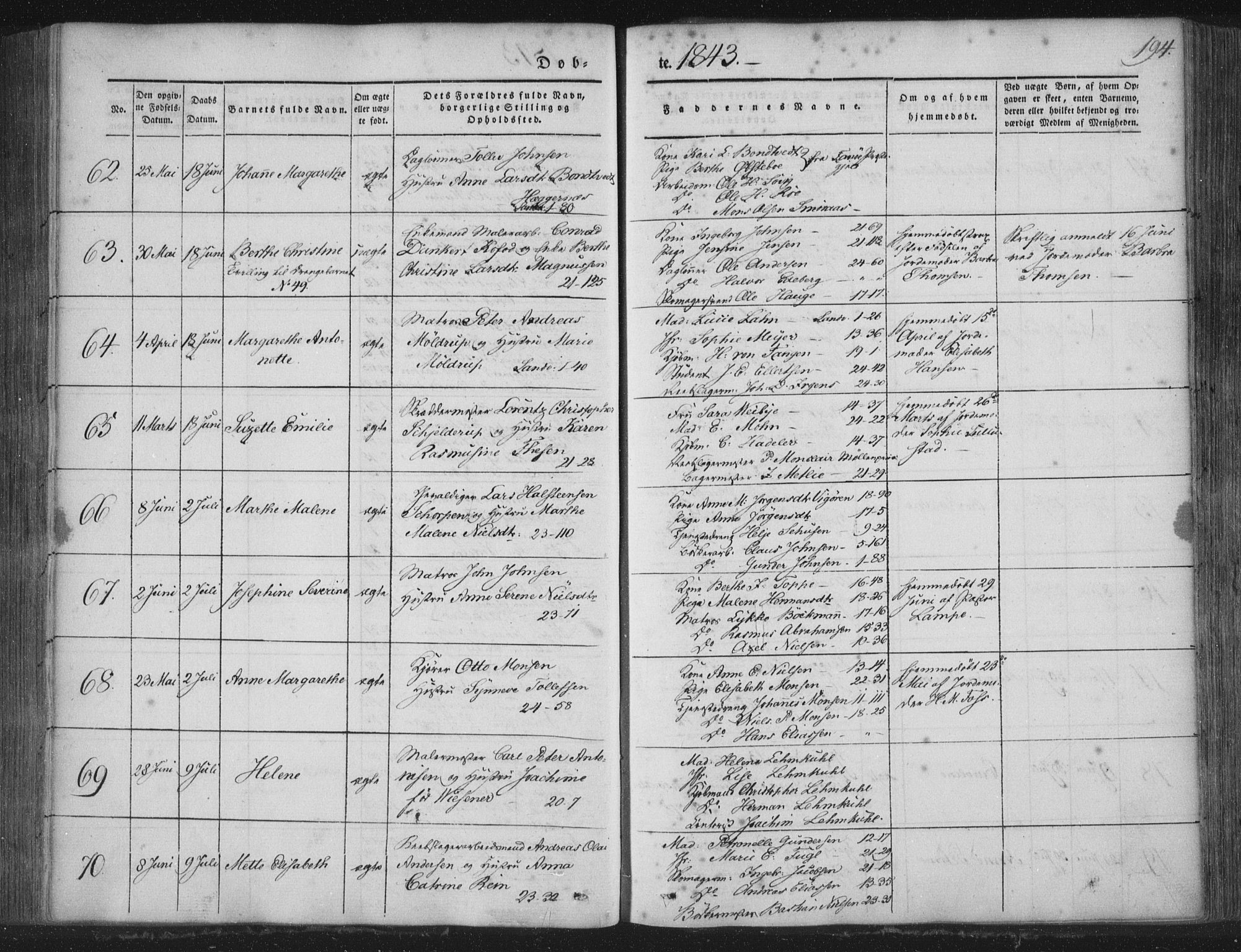 Korskirken sokneprestembete, SAB/A-76101/H/Haa/L0016: Parish register (official) no. B 2, 1841-1851, p. 194