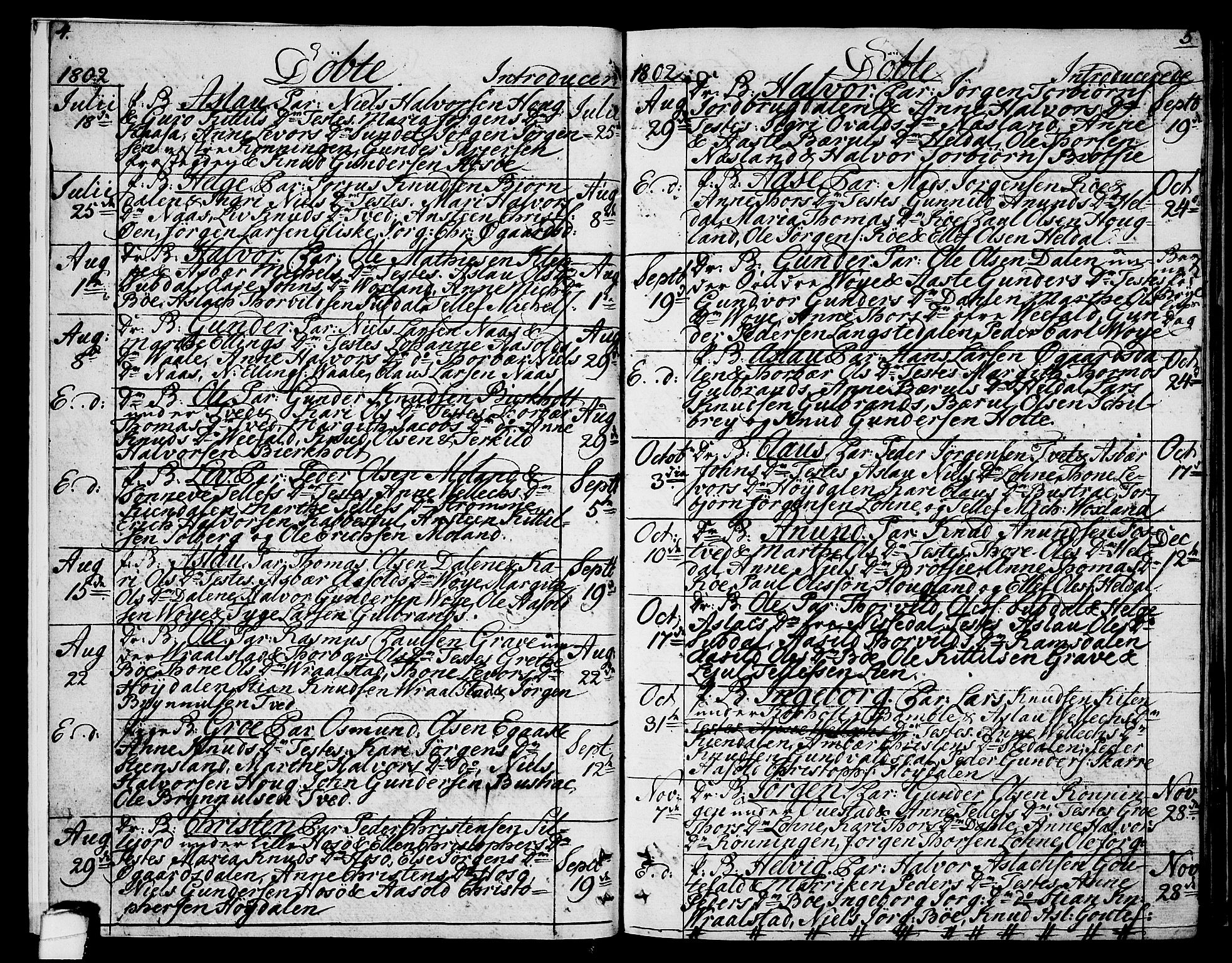 Drangedal kirkebøker, SAKO/A-258/F/Fa/L0004: Parish register (official) no. 4, 1802-1814, p. 4-5