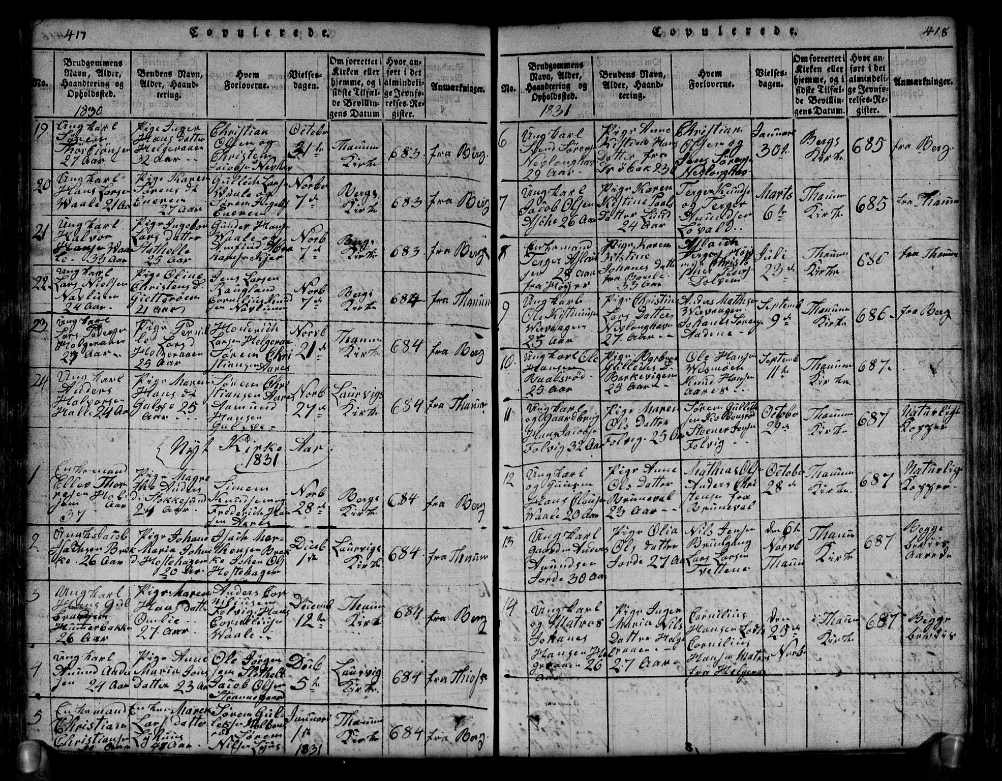 Brunlanes kirkebøker, AV/SAKO-A-342/G/Ga/L0001: Parish register (copy) no. I 1, 1814-1834, p. 417-418