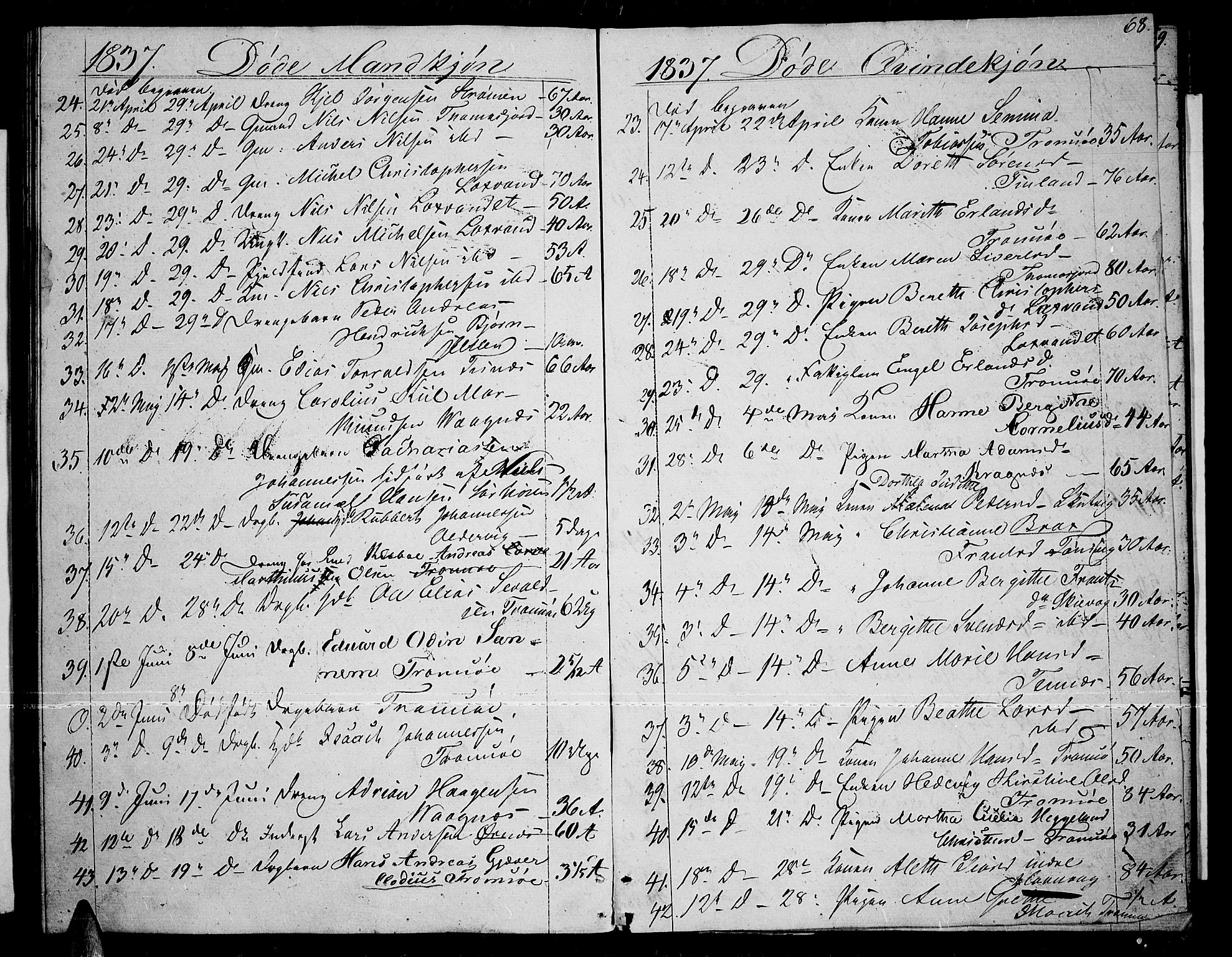 Tromsø sokneprestkontor/stiftsprosti/domprosti, AV/SATØ-S-1343/G/Gb/L0004klokker: Parish register (copy) no. 4, 1836-1840, p. 68