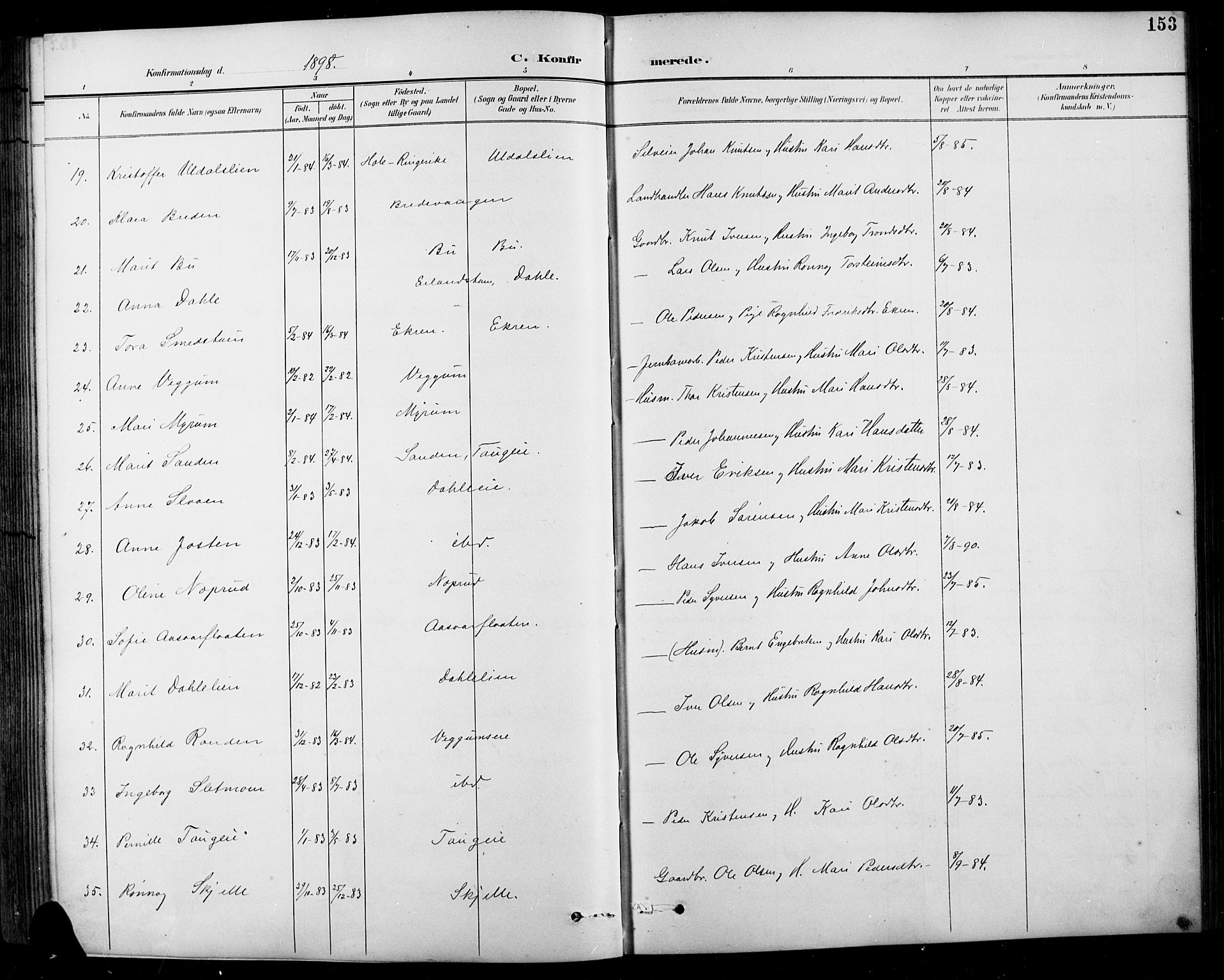 Sel prestekontor, AV/SAH-PREST-074/H/Ha/Hab/L0001: Parish register (copy) no. 1, 1894-1923, p. 153