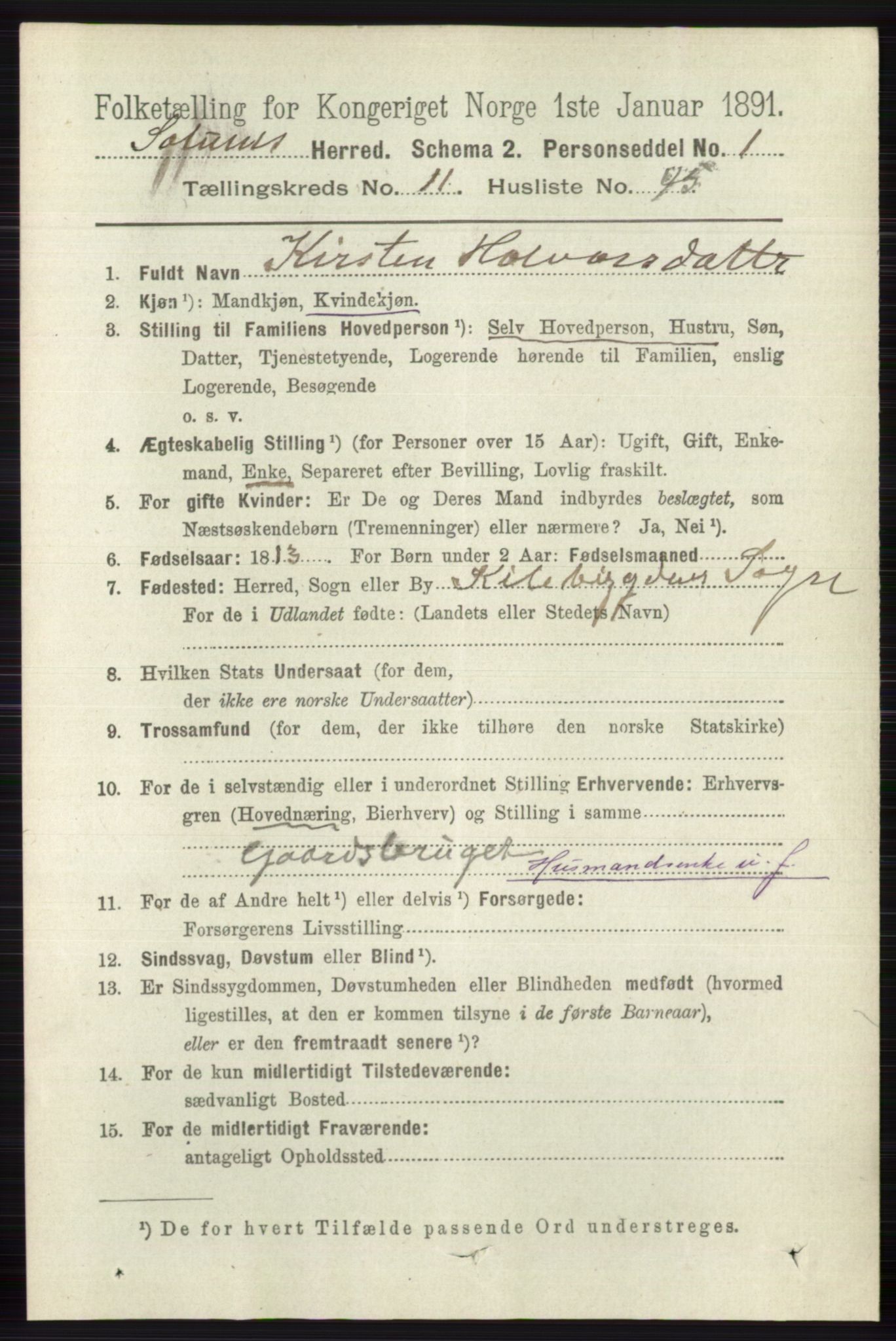 RA, 1891 census for 0818 Solum, 1891, p. 5536