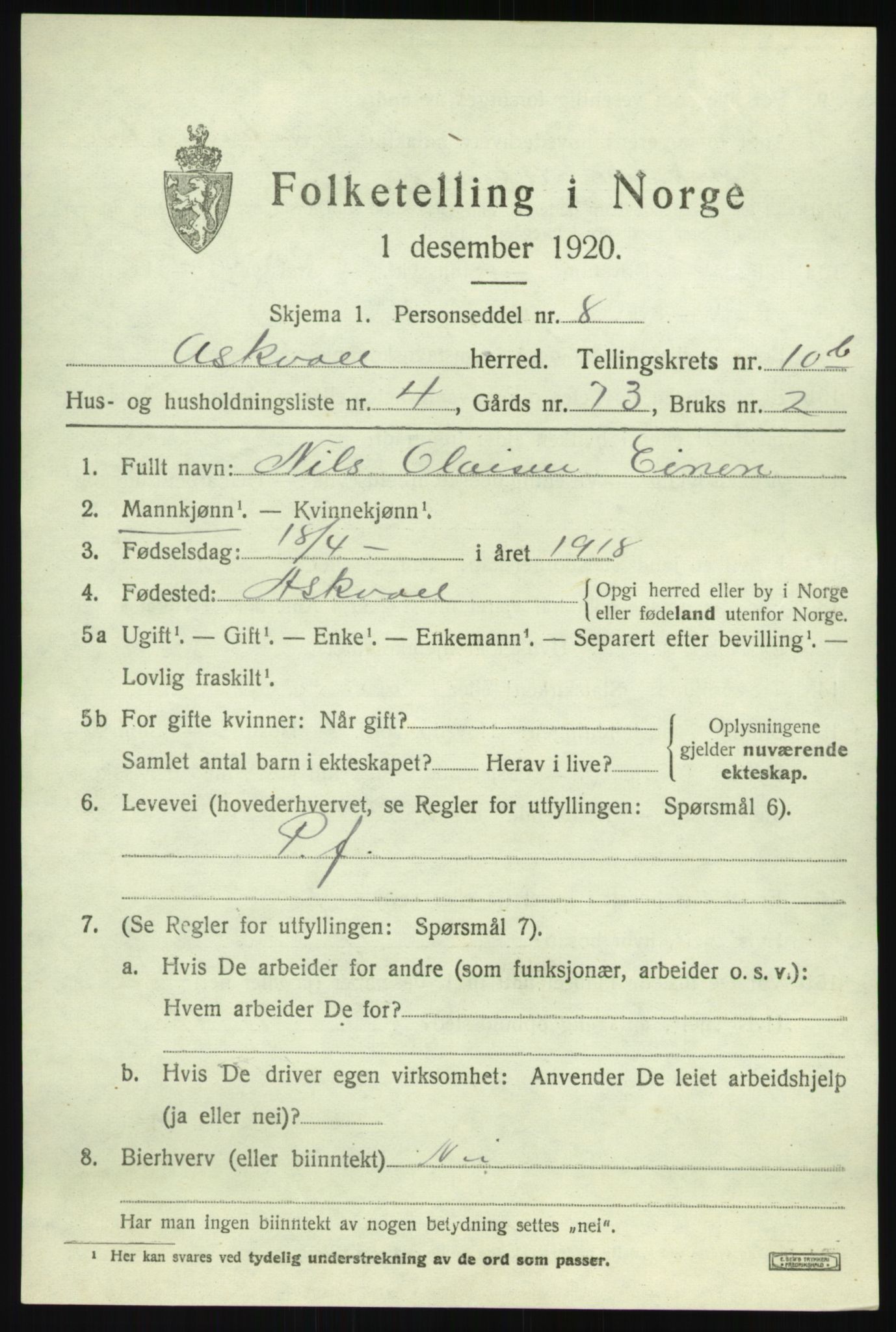 SAB, 1920 census for Askvoll, 1920, p. 4390