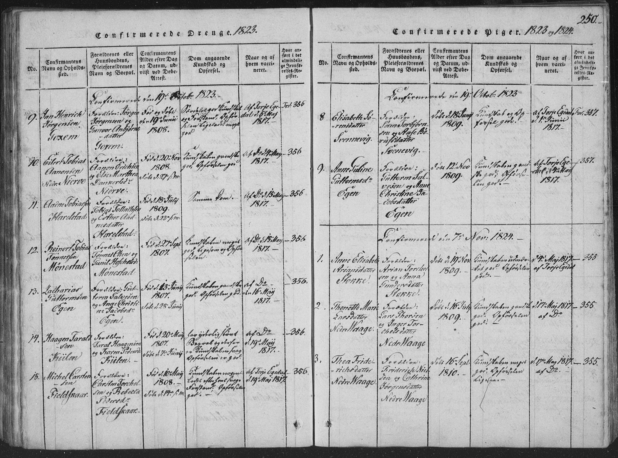 Sør-Audnedal sokneprestkontor, SAK/1111-0039/F/Fa/Faa/L0001: Parish register (official) no. A 1, 1816-1848, p. 250