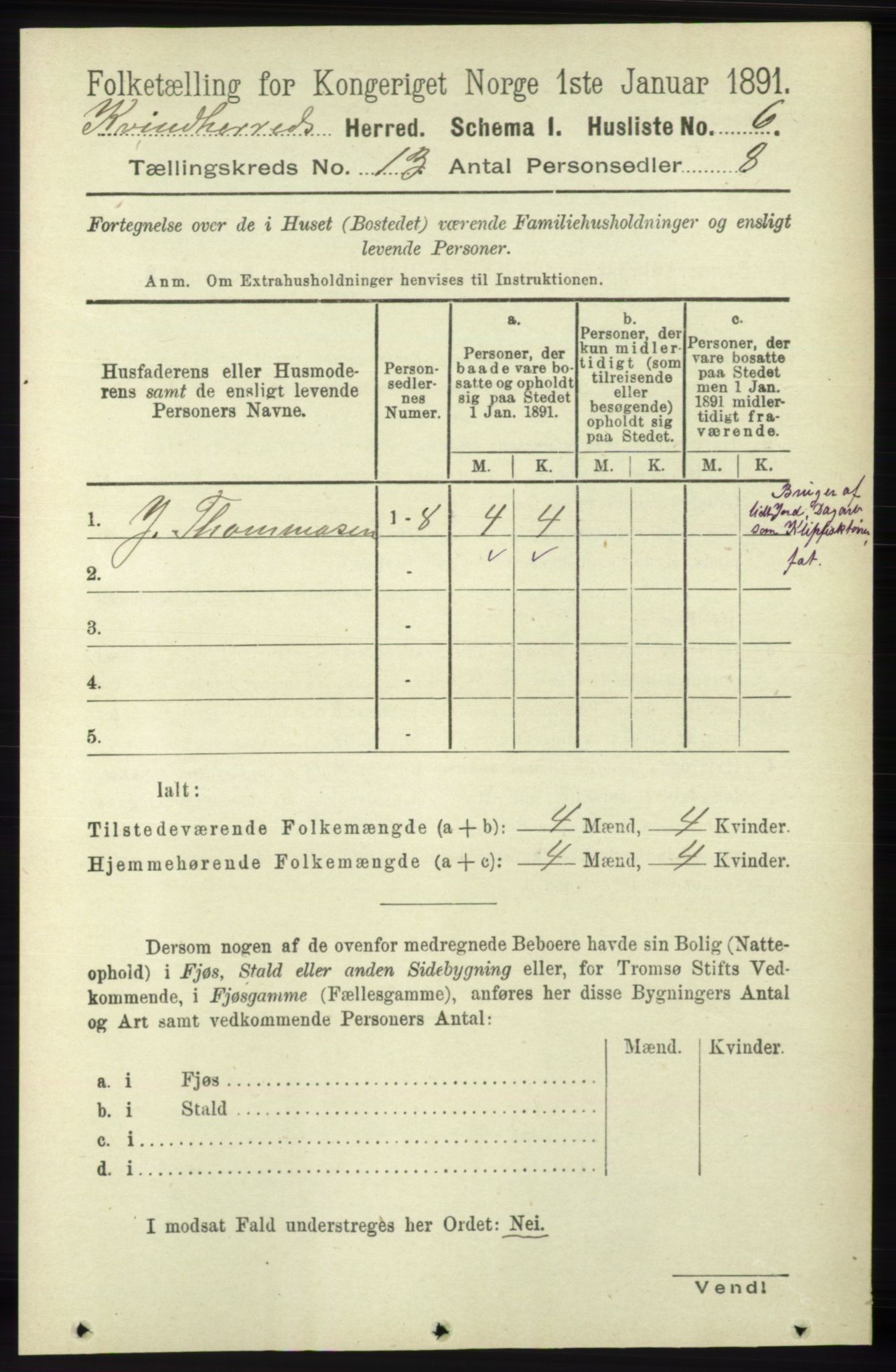 RA, 1891 census for 1224 Kvinnherad, 1891, p. 4211