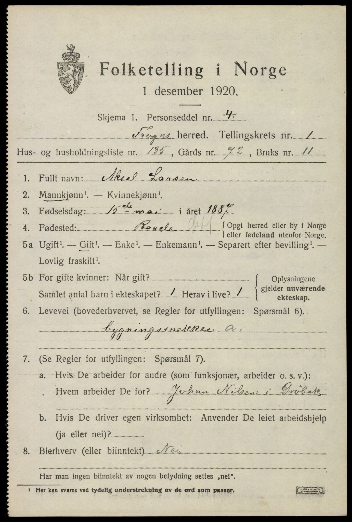 SAO, 1920 census for Frogn, 1920, p. 2795