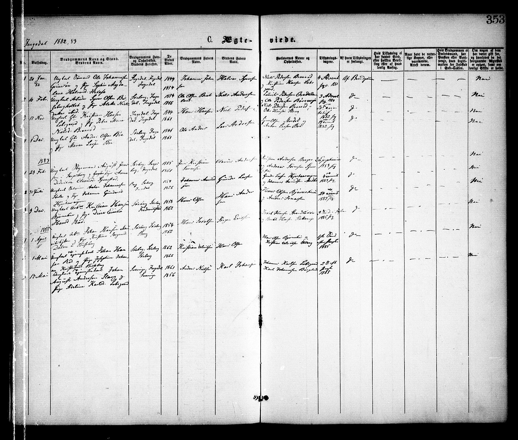 Skjeberg prestekontor Kirkebøker, AV/SAO-A-10923/F/Fa/L0008: Parish register (official) no. I 8, 1869-1885, p. 353