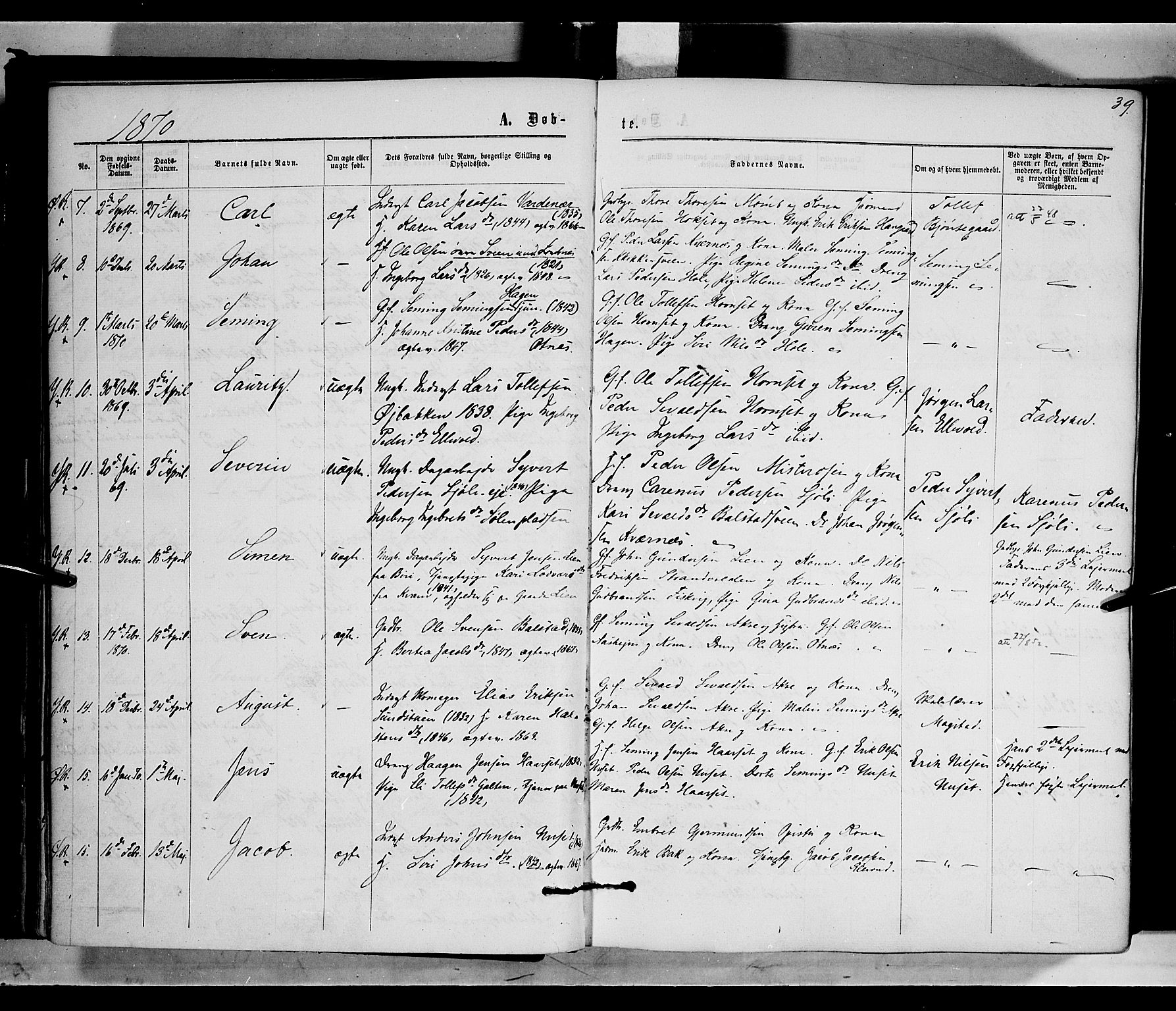 Rendalen prestekontor, AV/SAH-PREST-054/H/Ha/Haa/L0006: Parish register (official) no. 6, 1867-1877, p. 39