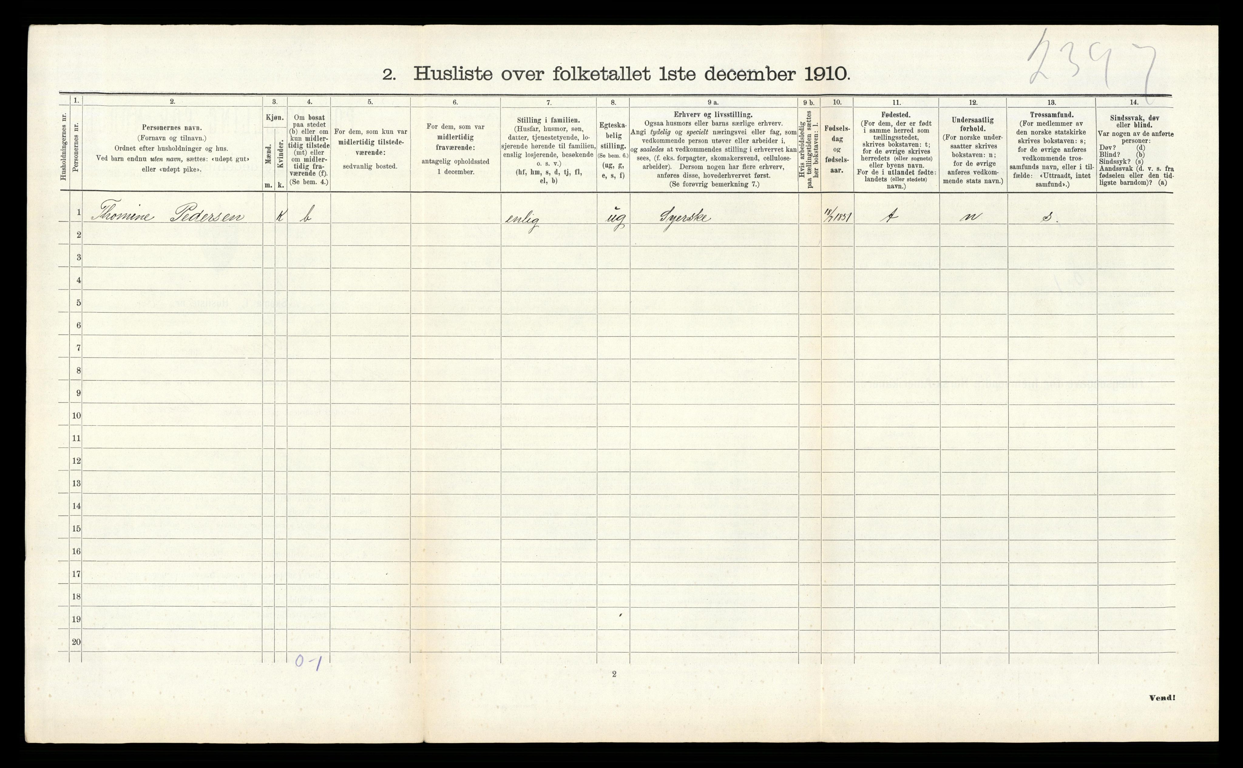 RA, 1910 census for Søgne, 1910, p. 1065