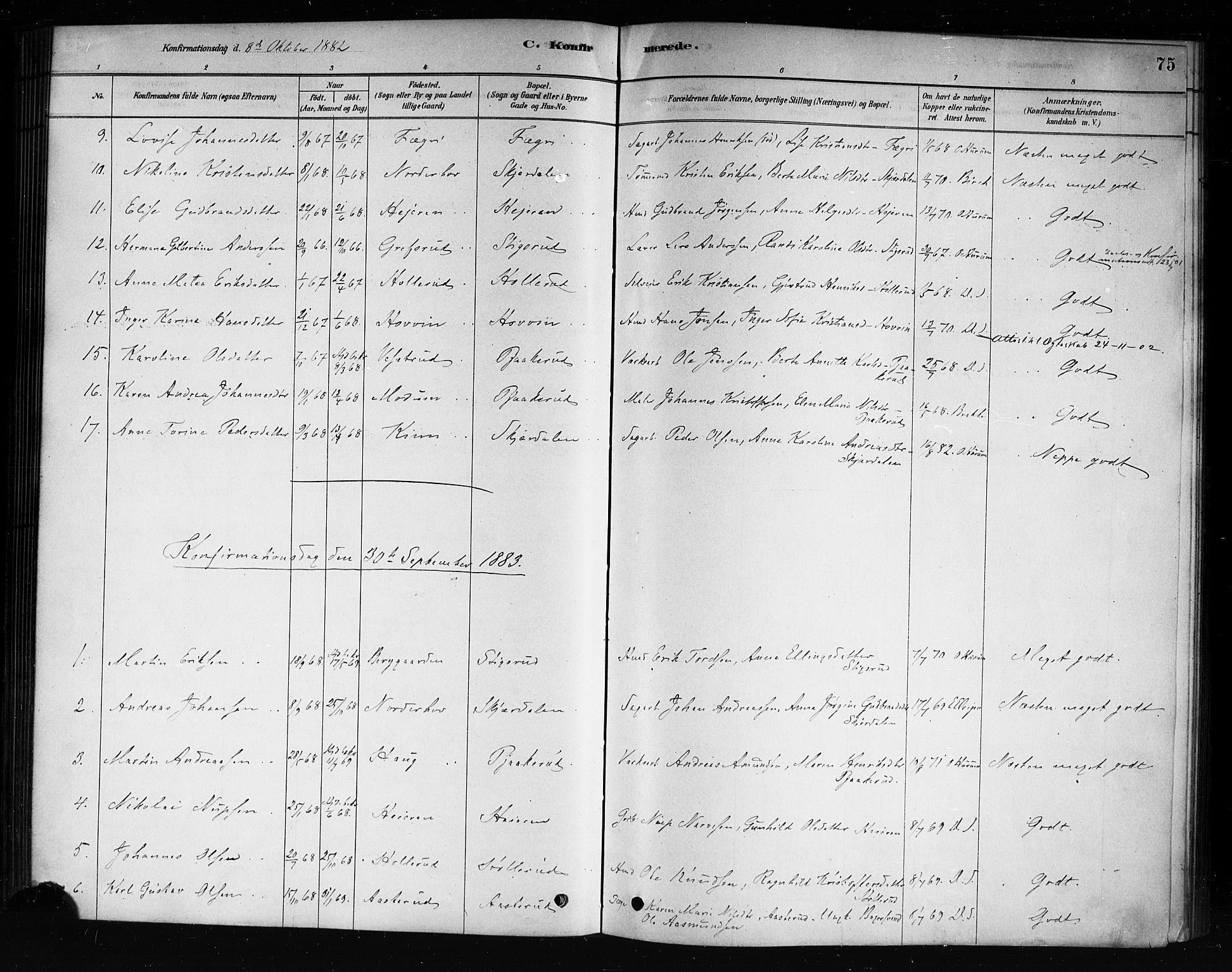 Hole kirkebøker, SAKO/A-228/F/Fb/L0001: Parish register (official) no. II 1, 1878-1891, p. 75