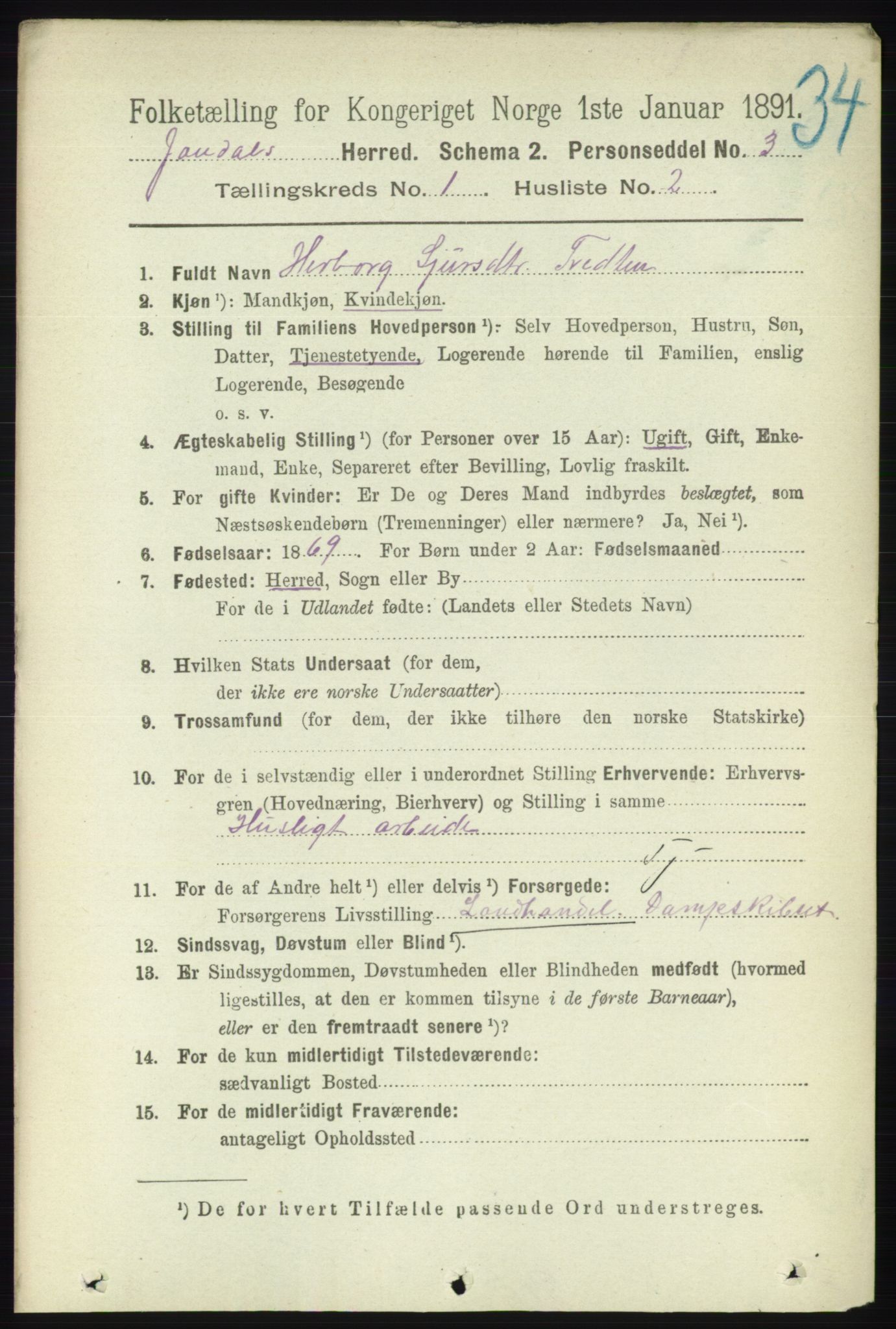 RA, 1891 census for 1227 Jondal, 1891, p. 146