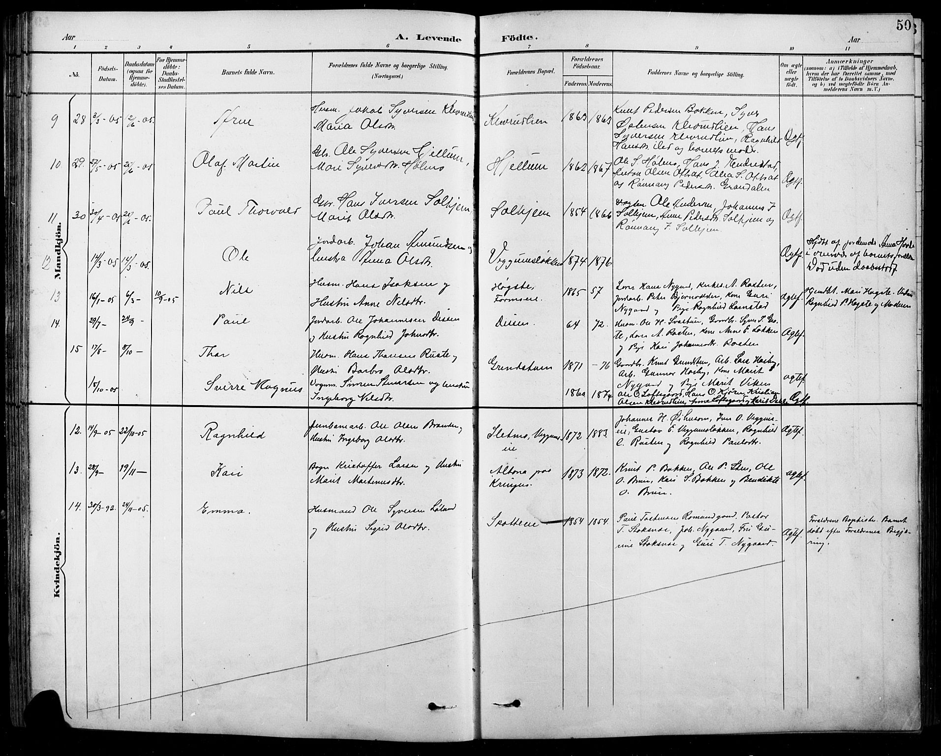 Sel prestekontor, SAH/PREST-074/H/Ha/Hab/L0001: Parish register (copy) no. 1, 1894-1923, p. 50