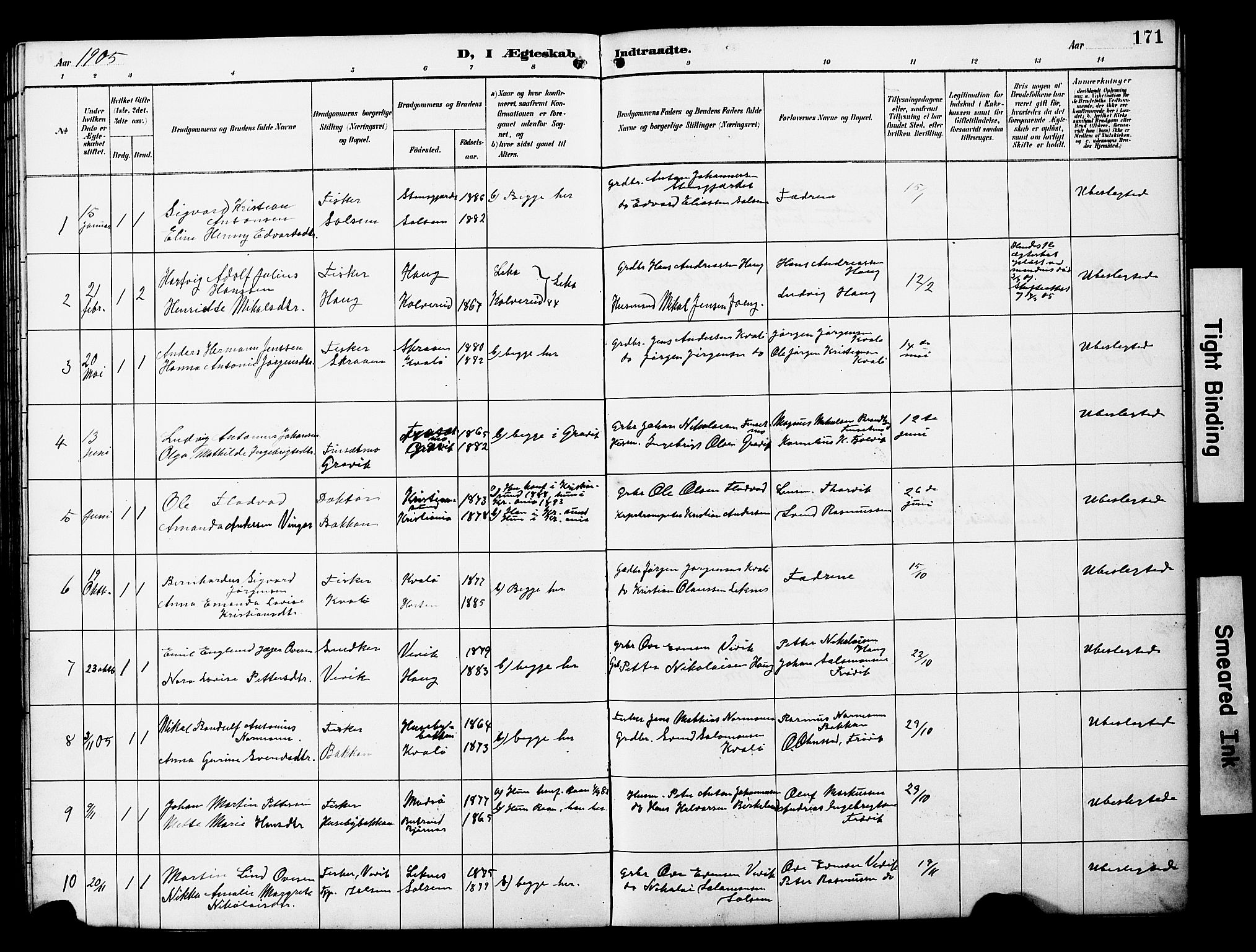 Ministerialprotokoller, klokkerbøker og fødselsregistre - Nord-Trøndelag, SAT/A-1458/788/L0701: Parish register (copy) no. 788C01, 1888-1913, p. 171