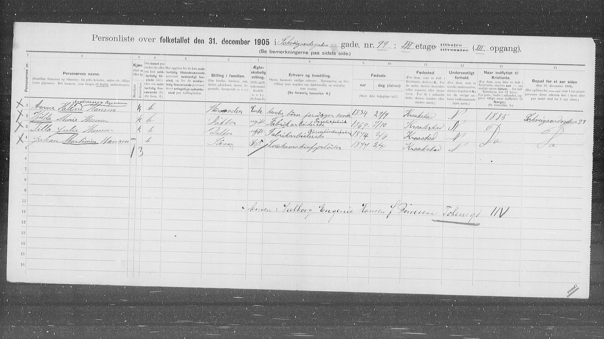 OBA, Municipal Census 1905 for Kristiania, 1905, p. 47745