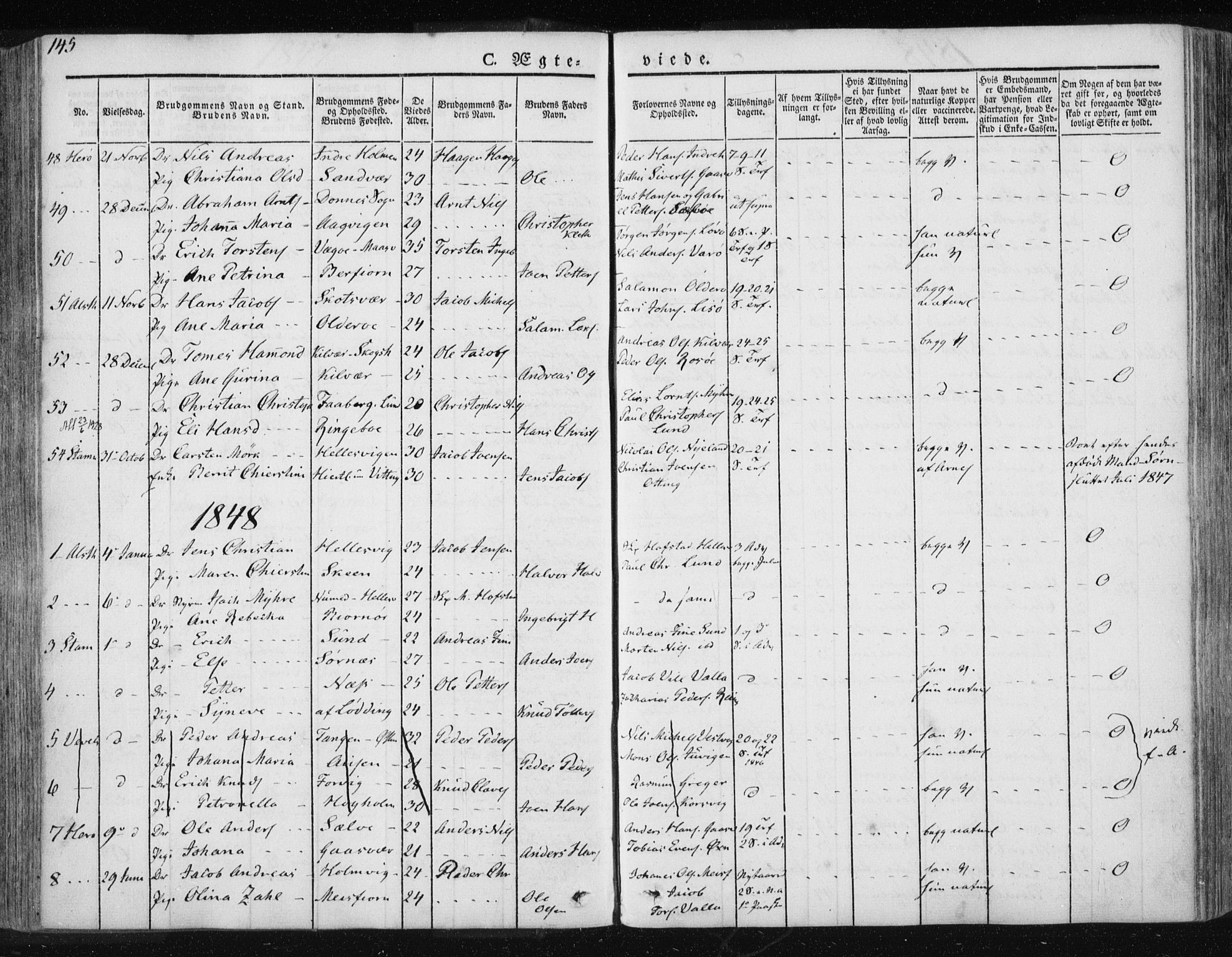 Ministerialprotokoller, klokkerbøker og fødselsregistre - Nordland, AV/SAT-A-1459/830/L0447: Parish register (official) no. 830A11, 1831-1854, p. 145