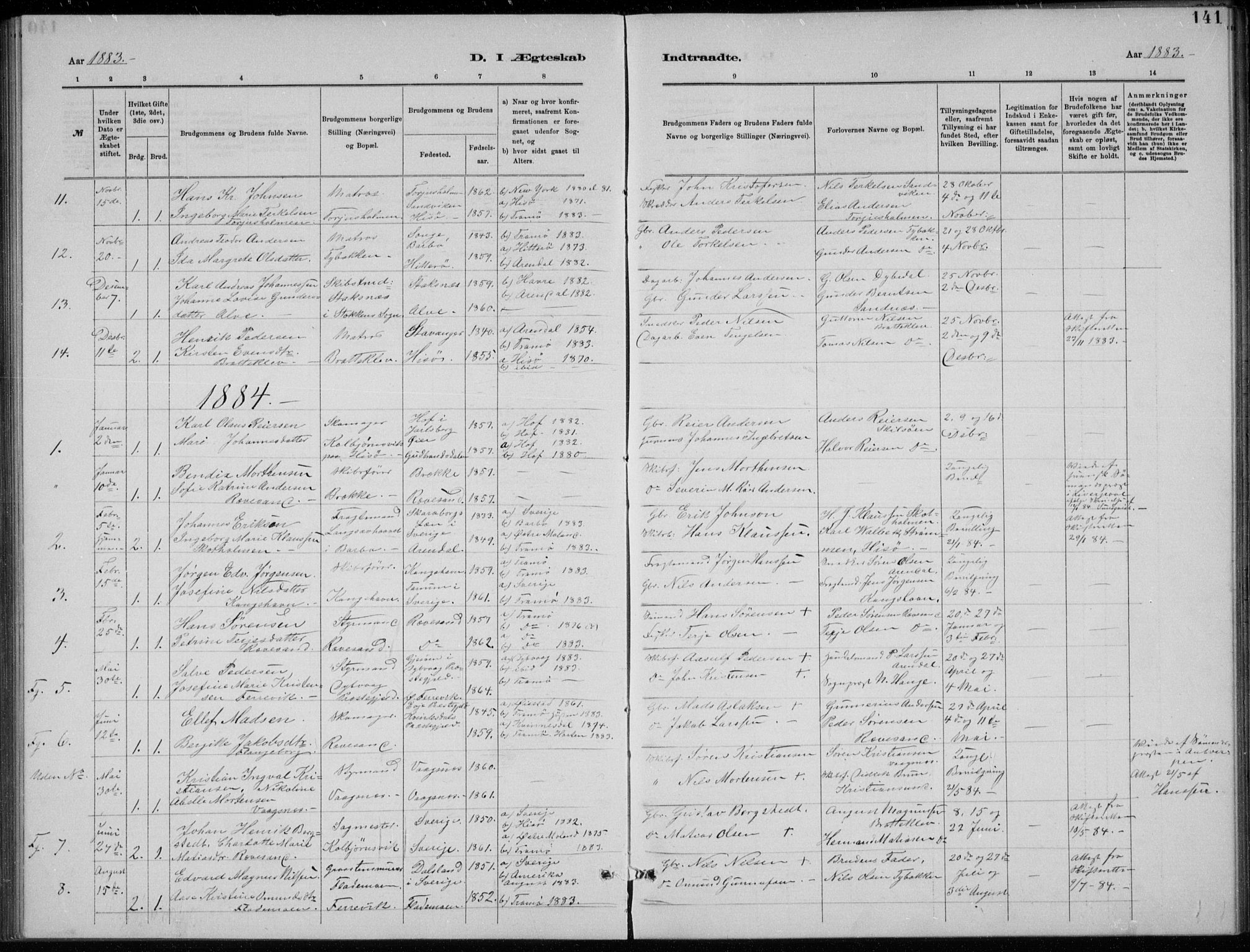 Tromøy sokneprestkontor, SAK/1111-0041/F/Fb/L0005: Parish register (copy) no. B 5, 1877-1891, p. 141