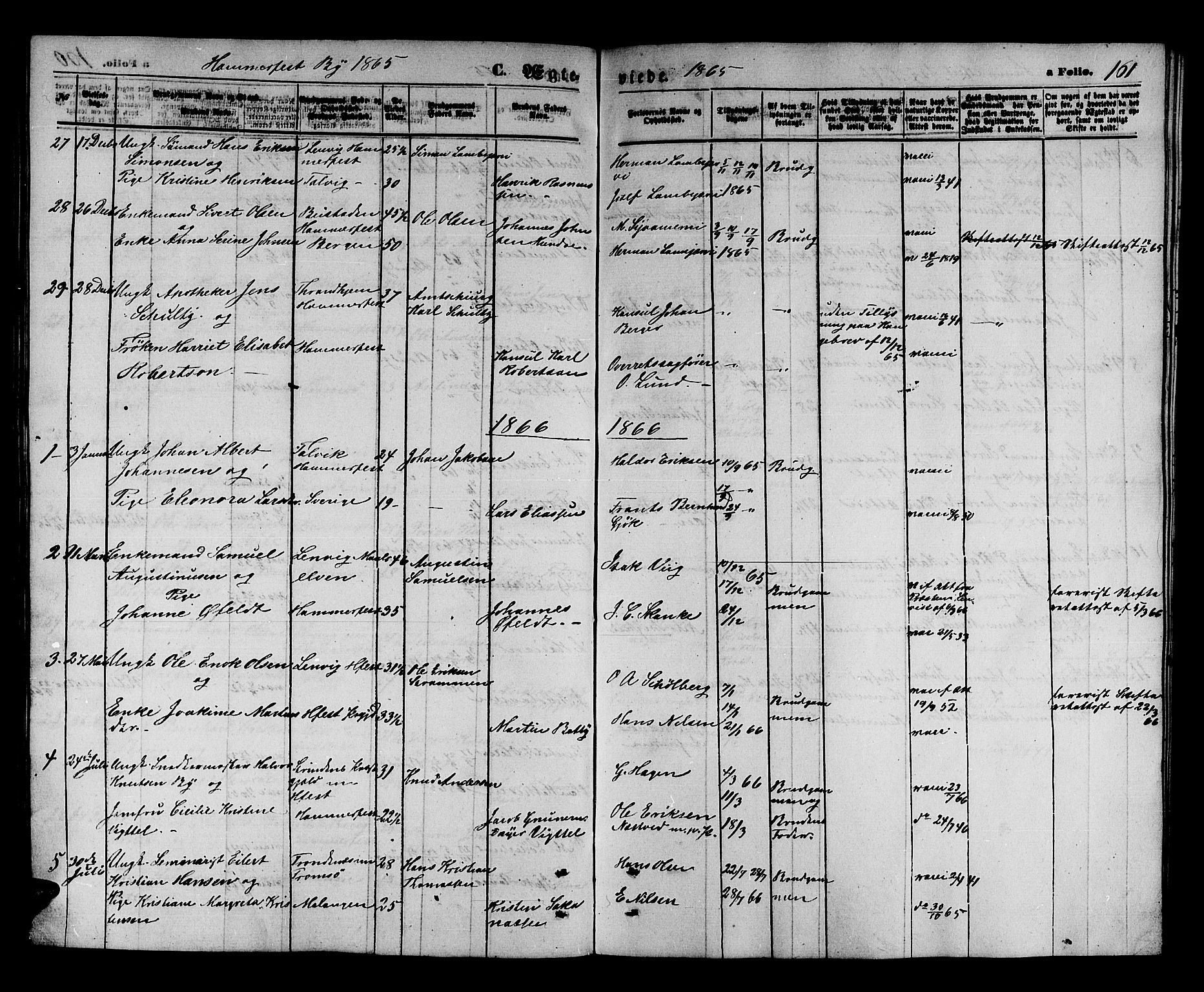 Hammerfest sokneprestkontor, AV/SATØ-S-1347/H/Hb/L0003.klokk: Parish register (copy) no. 3 /1, 1862-1868, p. 161