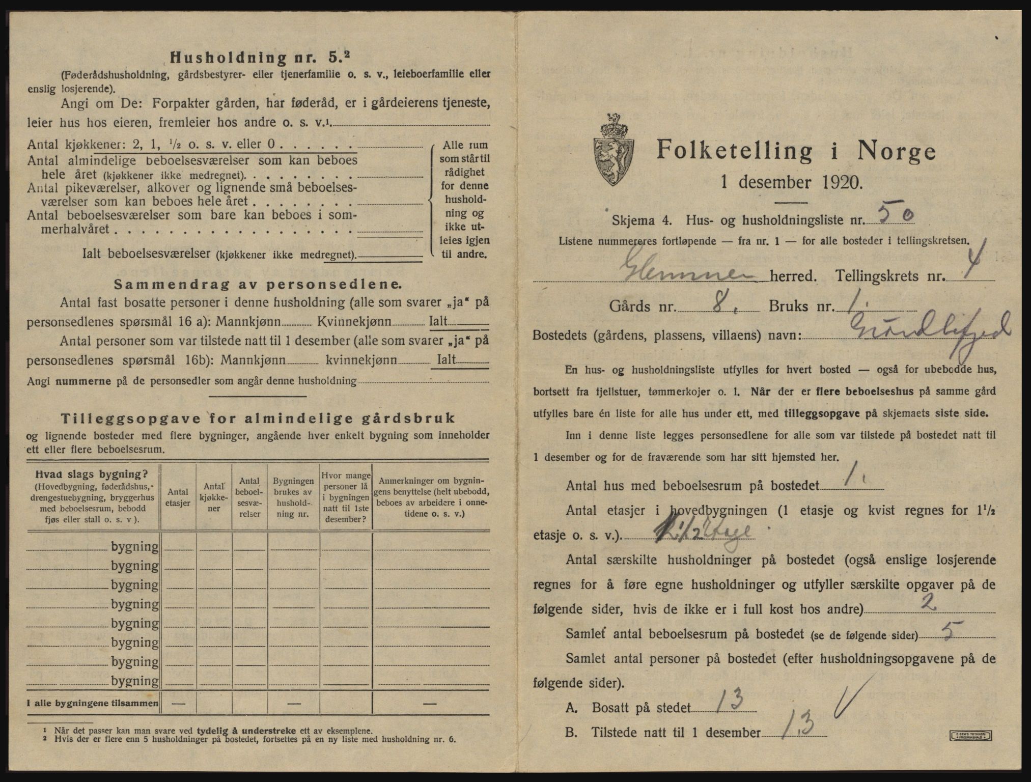 SAO, 1920 census for Glemmen, 1920, p. 1557