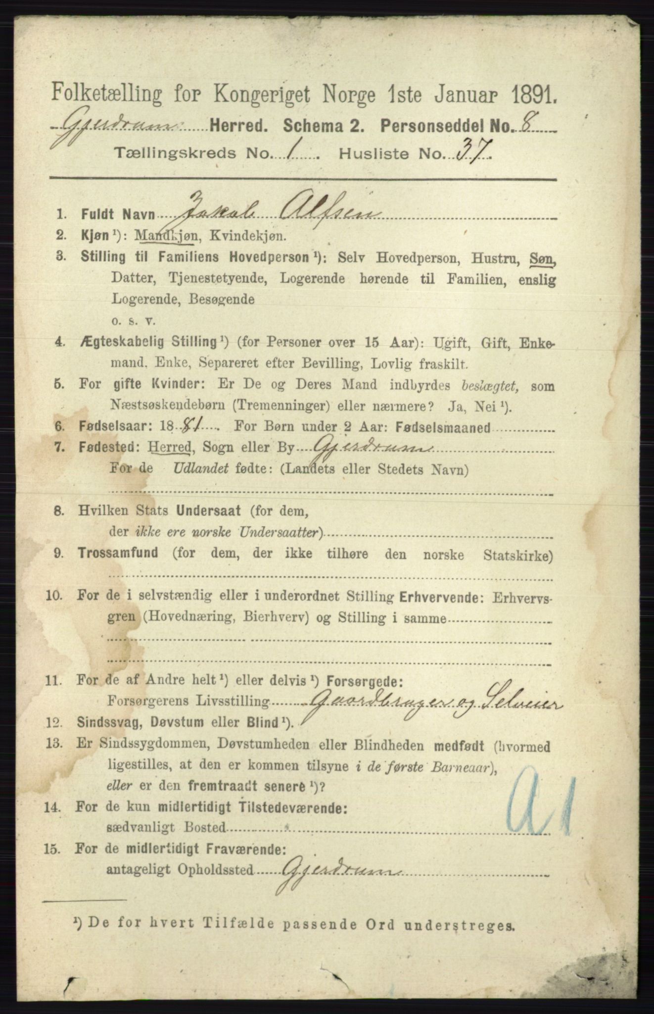 RA, 1891 census for 0234 Gjerdrum, 1891, p. 329