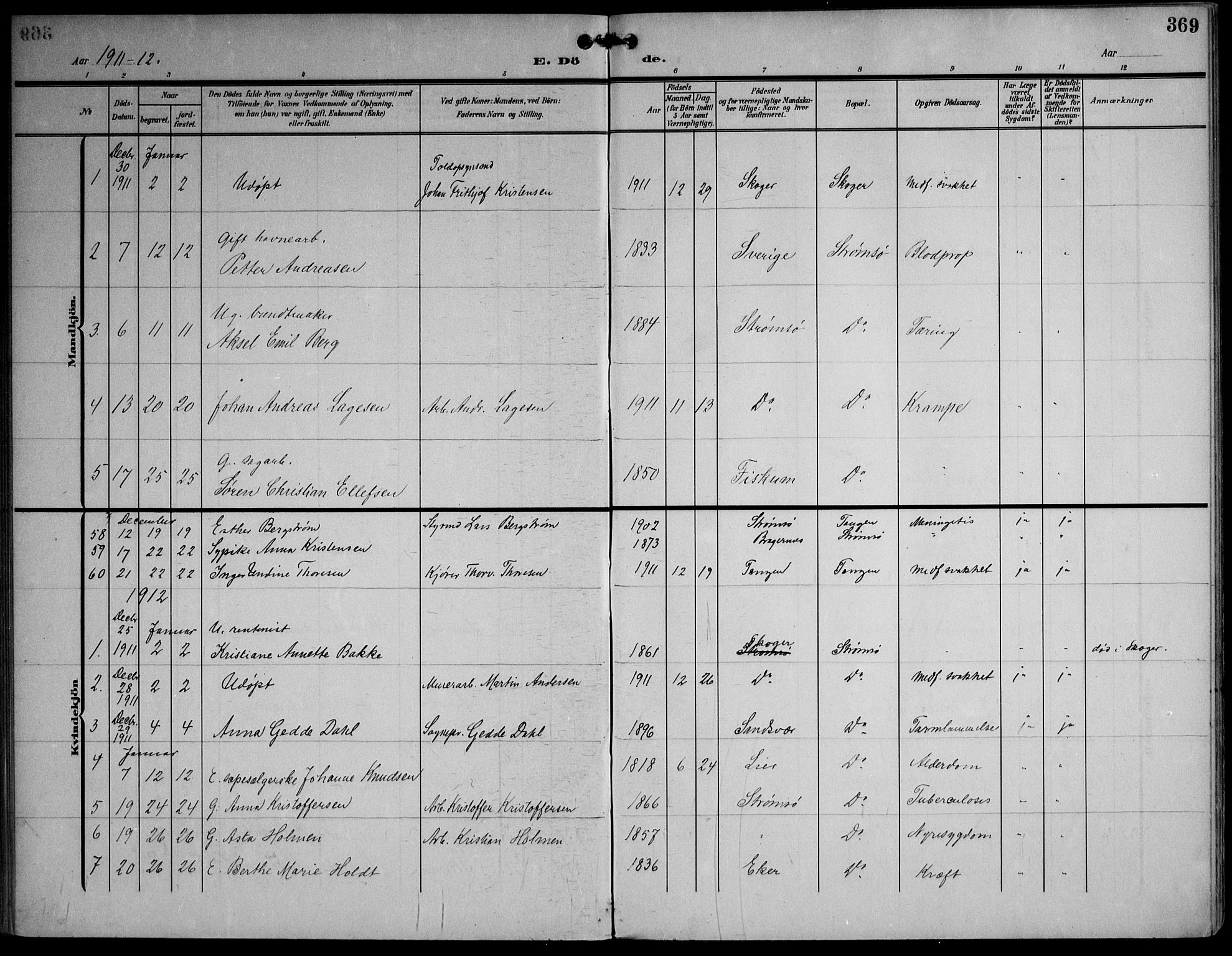 Strømsø kirkebøker, AV/SAKO-A-246/F/Fa/L0026: Parish register (official) no. I 26, 1905-1914, p. 369