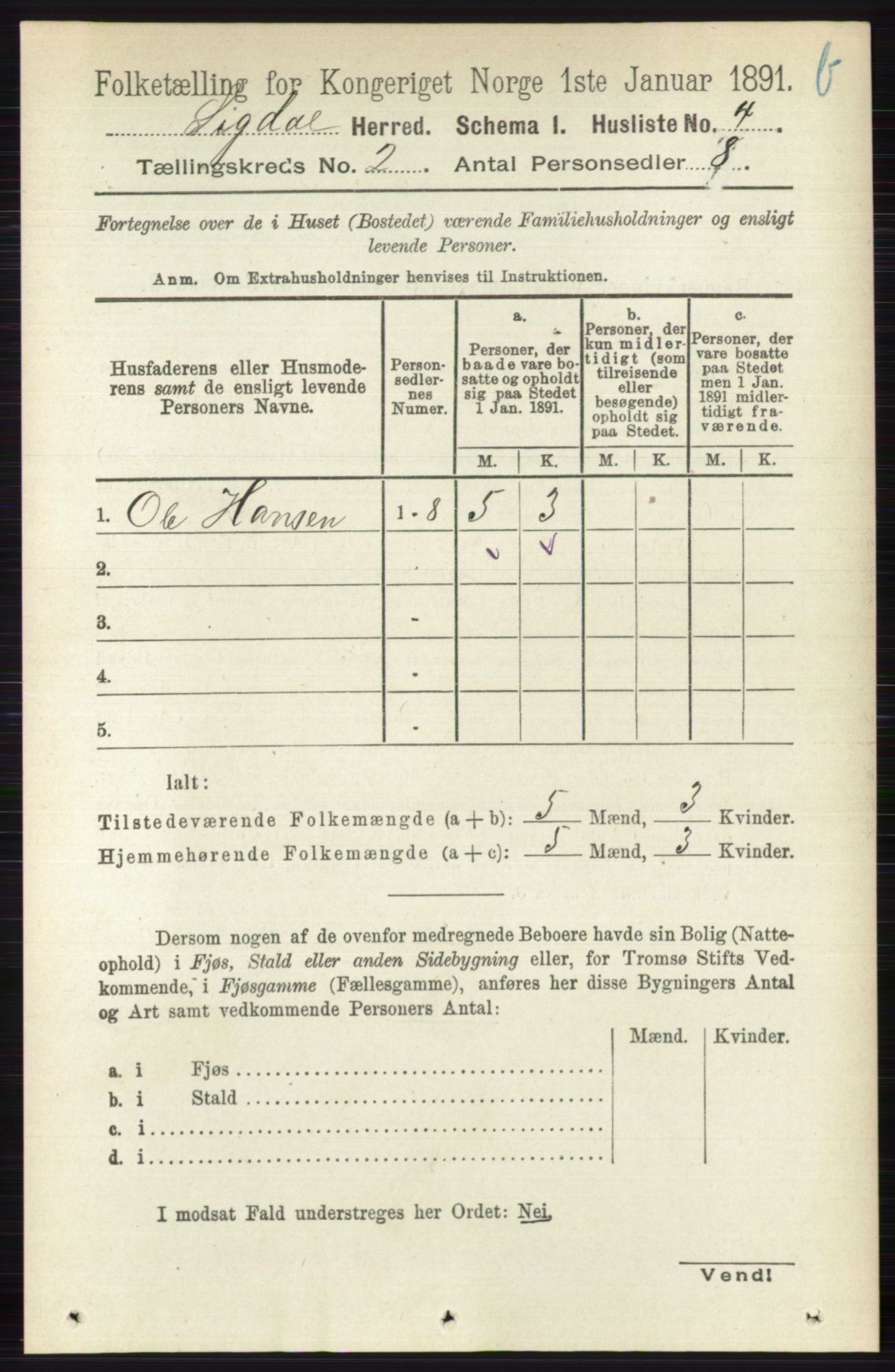 RA, 1891 census for 0621 Sigdal, 1891, p. 3861