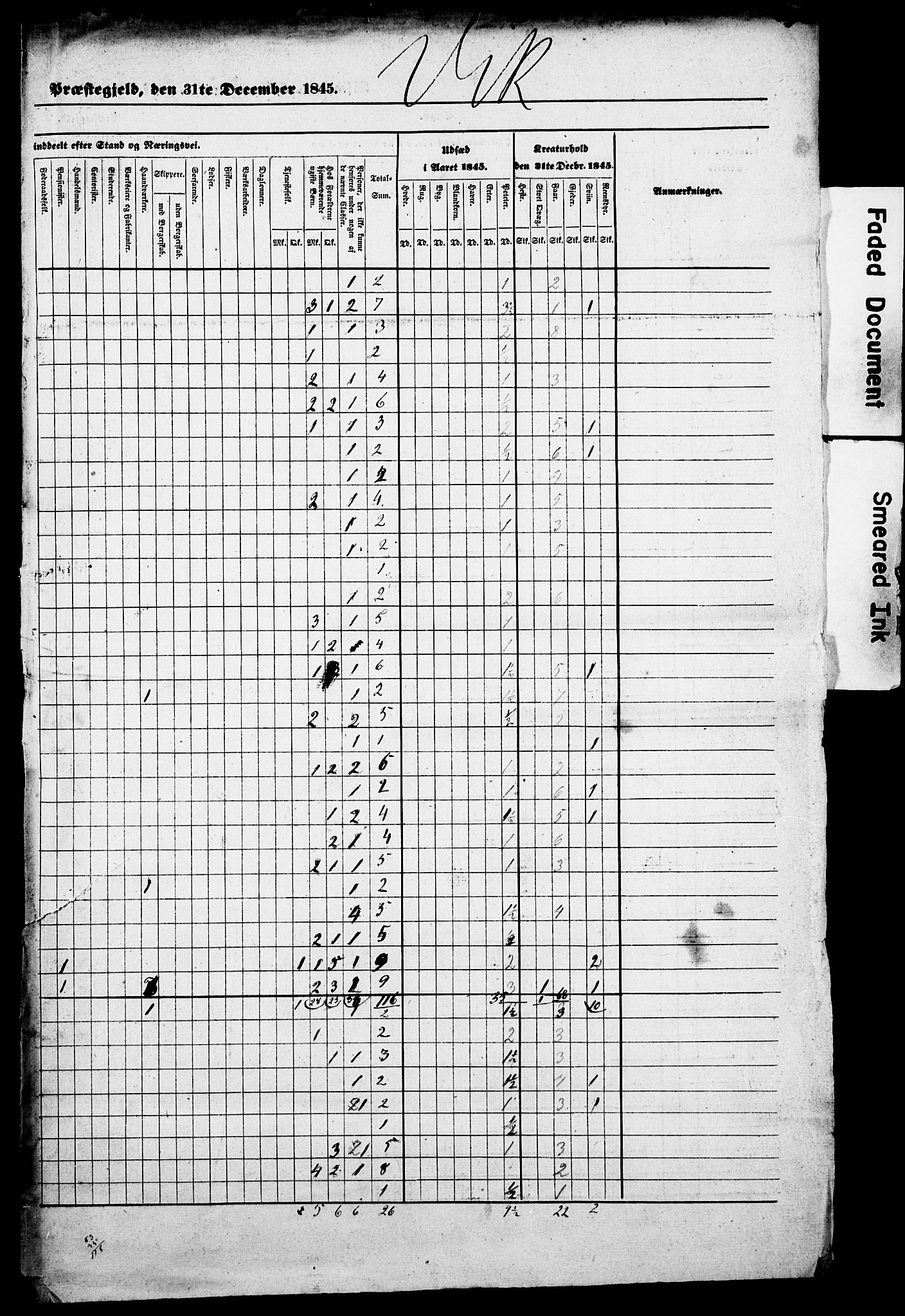 , Census 1845 for Vik, 1845, p. 1